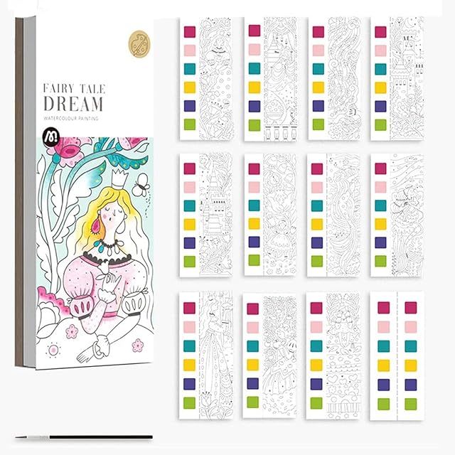 Vibbang Pocket Watercolor Painting Book, Magic Water Colouring Books for Kids, Travel Pocket Paint with Paint brush, Fairy Tale Dream Kids Paint with Water for Artist, Beginning, Students Painters (C)