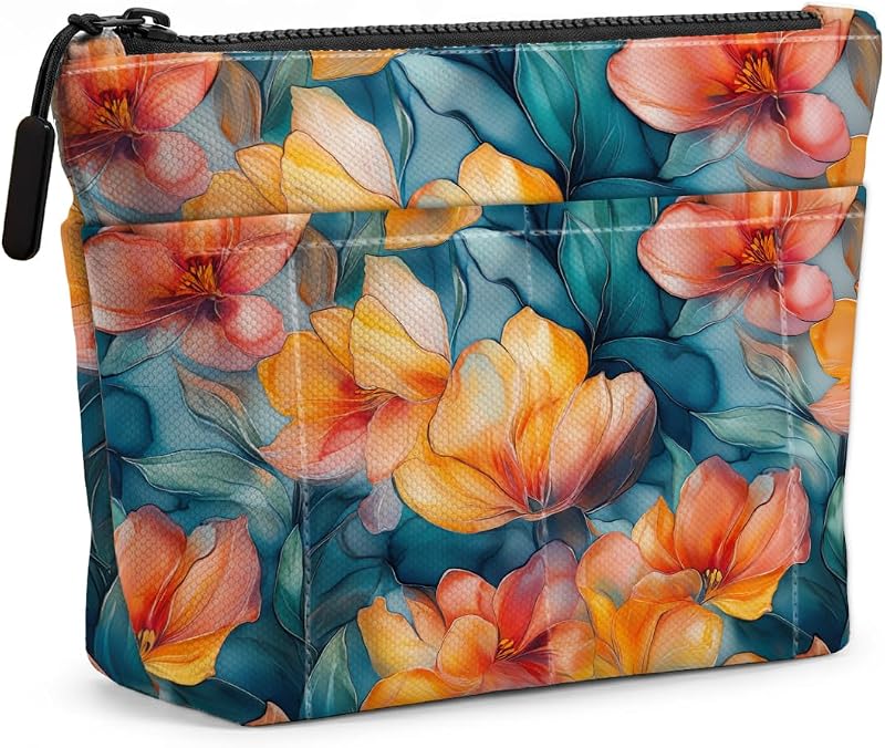 Necessaire para maquiagem jealance Watercolor Floral 1464 com bolsos externos