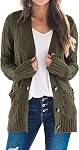 PRETTYGARDEN Women's Open Front Cardigan Sweaters Spring Fashion Button Down Cable Knit Chunky Fall Clothing Outerwear Coats