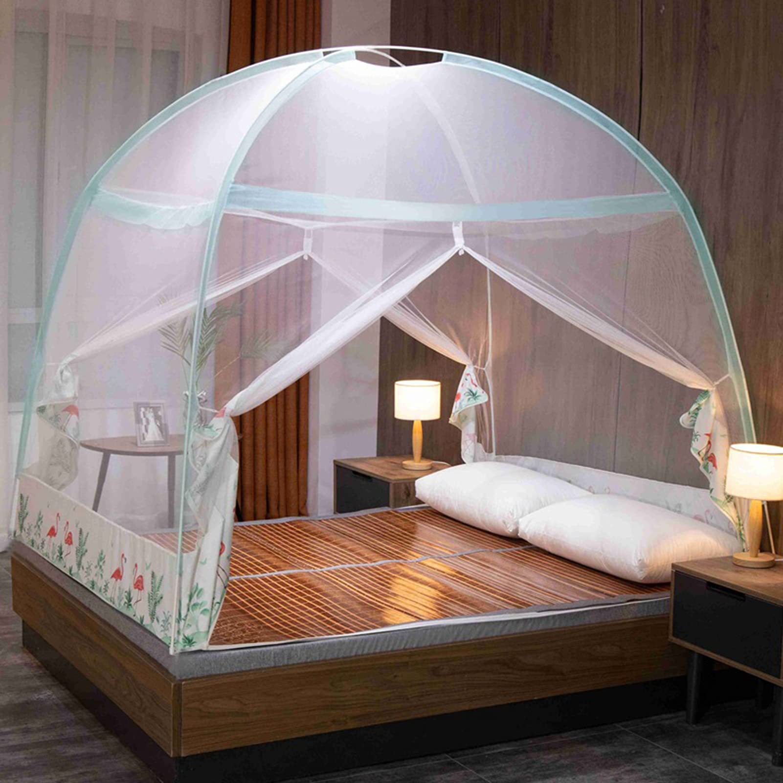 GJMSSMY Bed Canopy, Pop Up Mosquito Net with Double Door, Foldable Anti-Mosquito Tent Yurt Easy To Setup for Travel Home Outdoor,Blue,1.5 * 2M