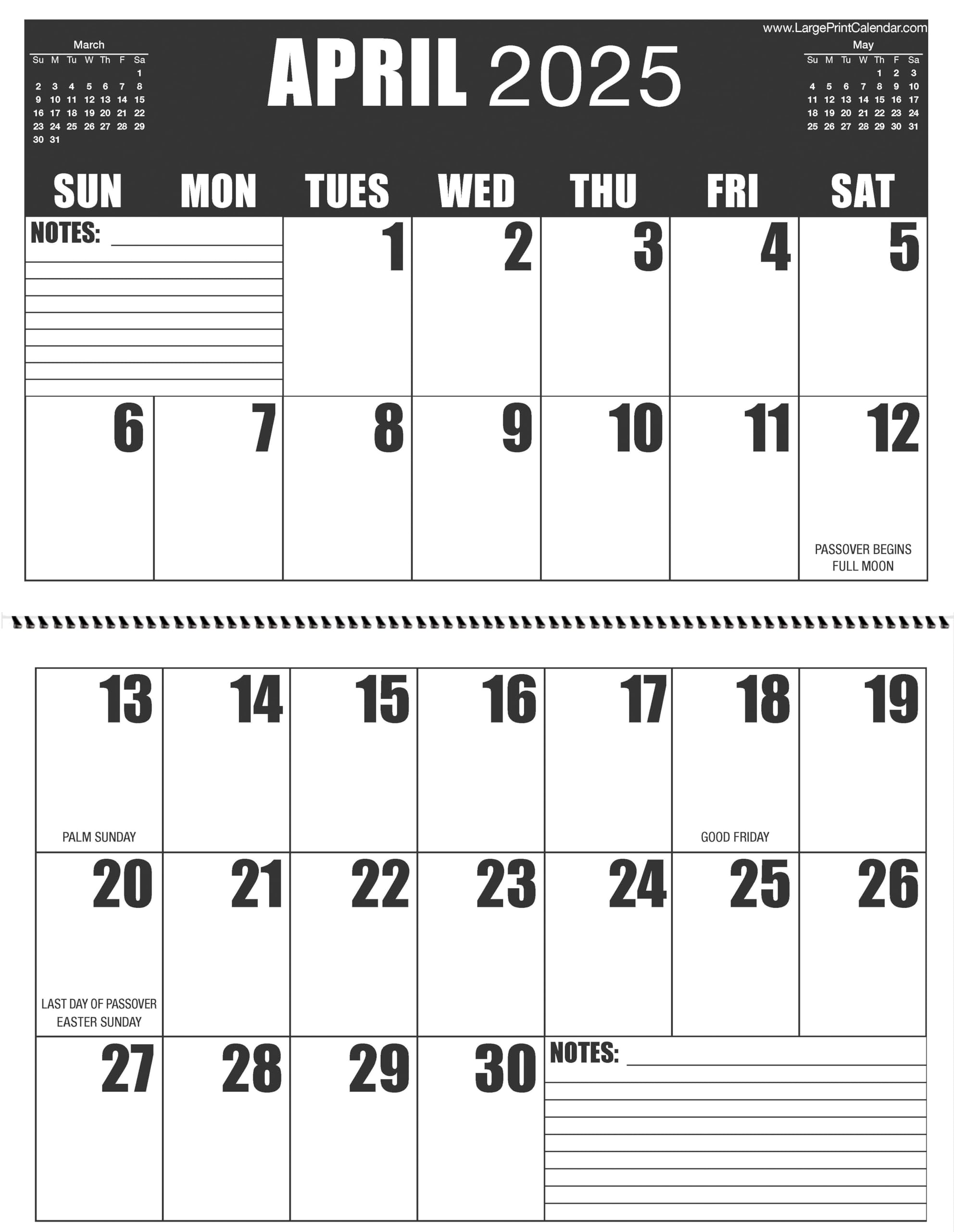 Jumbo Large Print 2025 High Contrast Wall Calendar | Heavy Paper | 13-Months, January 2025 to January 2026 | 17" wide X 22" in length when open. - Image 4