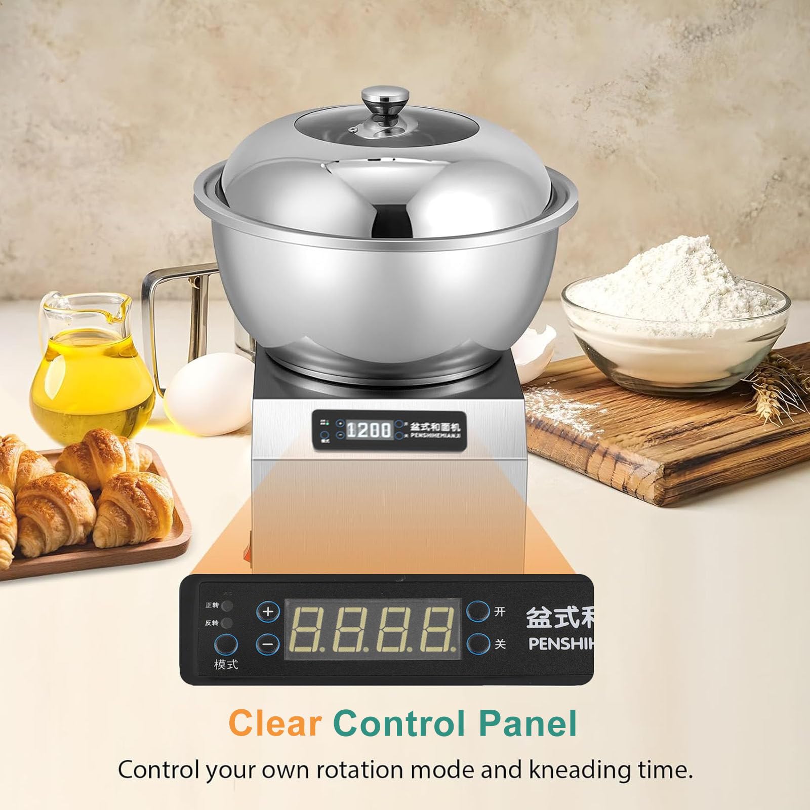 1800W Macchina Impastatrice Rotante, Attrezzatura Da Forno Per Ristorante Pizzeria, Impastatrice Per Pane Con Supporto, Display Del Pannello Di Controllo Lcd, Timer 0-30Min,11.02LBS/5KG