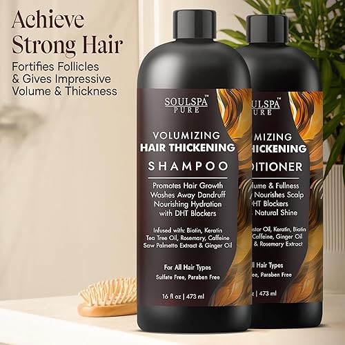 Miniatura 7 de Set de champú y acondicionador para engrosar el cabello, soporte para el crecimiento y dar volumen con bloqueadores de DHT, biotina, queratina,