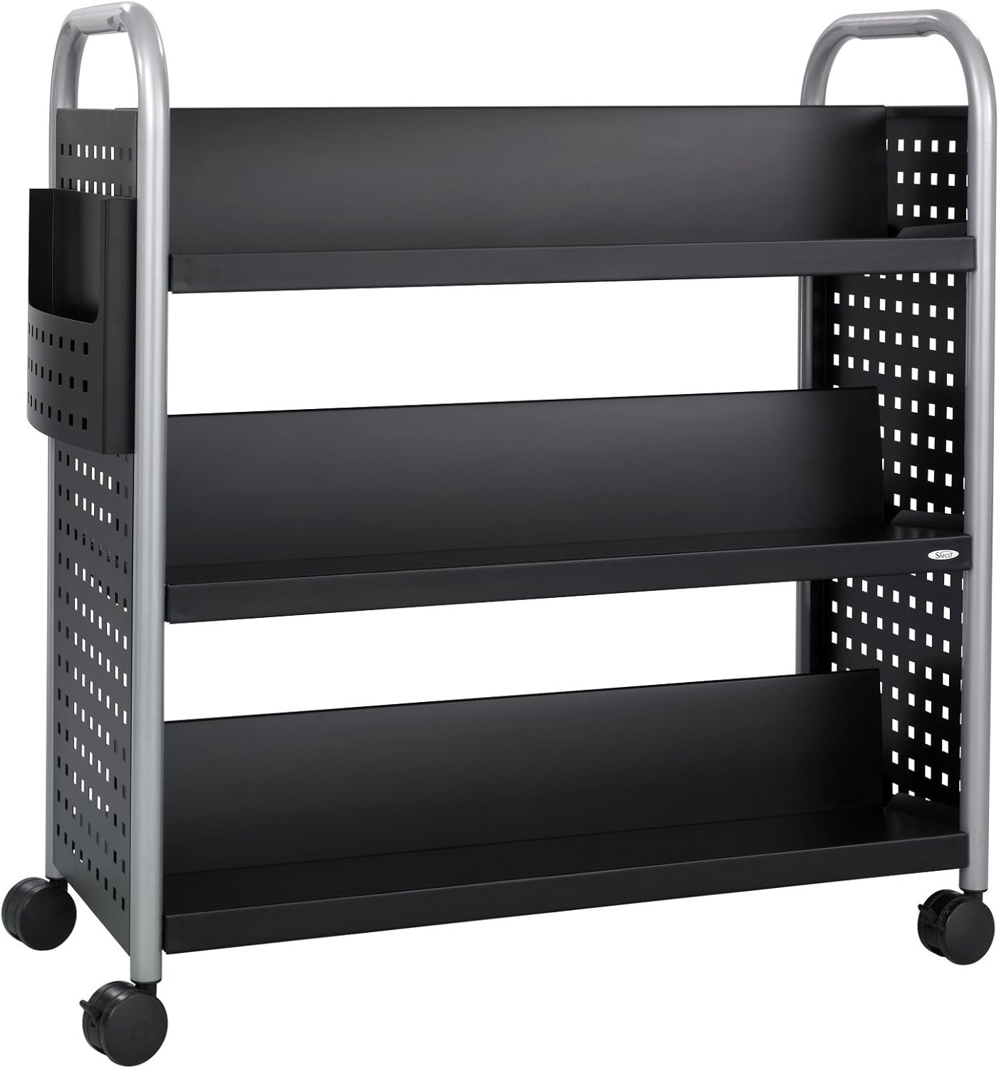 Safco Scoot Double-Sided Book Cart – 6 Slanted Shelves, Swivel Wheels, Steel Construction, 300 lb. Weight Limit -Perfect for Home, Office,Classrooms or Libraries Black, 5335BL