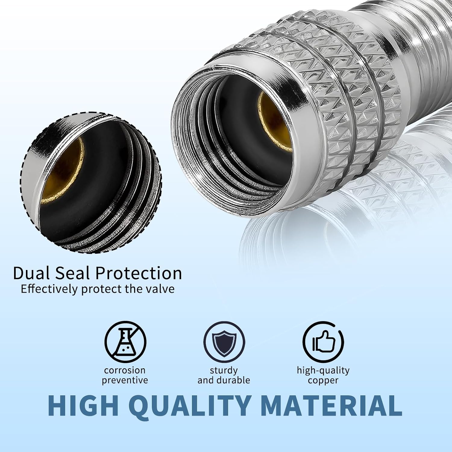 50 Pcs Double Seal Valve Stem Caps, Inflate Tire Valve Flow Through Tires Air Caps for High Pressure Truck Car Rv Semi Bus Tires Van Trailers Boats