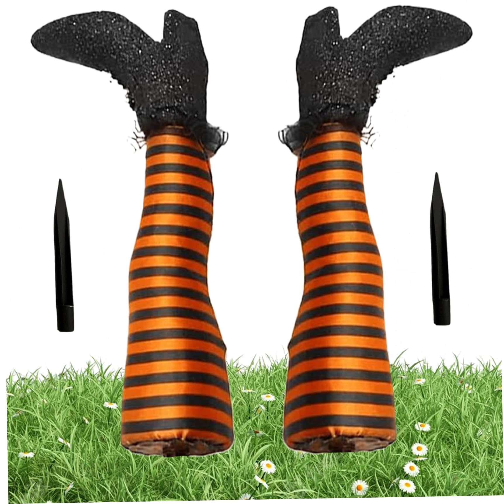 Veesper 2PCS/set Witches Legs Halloween Decor 3D Upside Down Witch Legs with Stakes Funny Wicked Witch Decorations for Outdoor Lawn Yard Patio Garden Holiday Display, Orange
