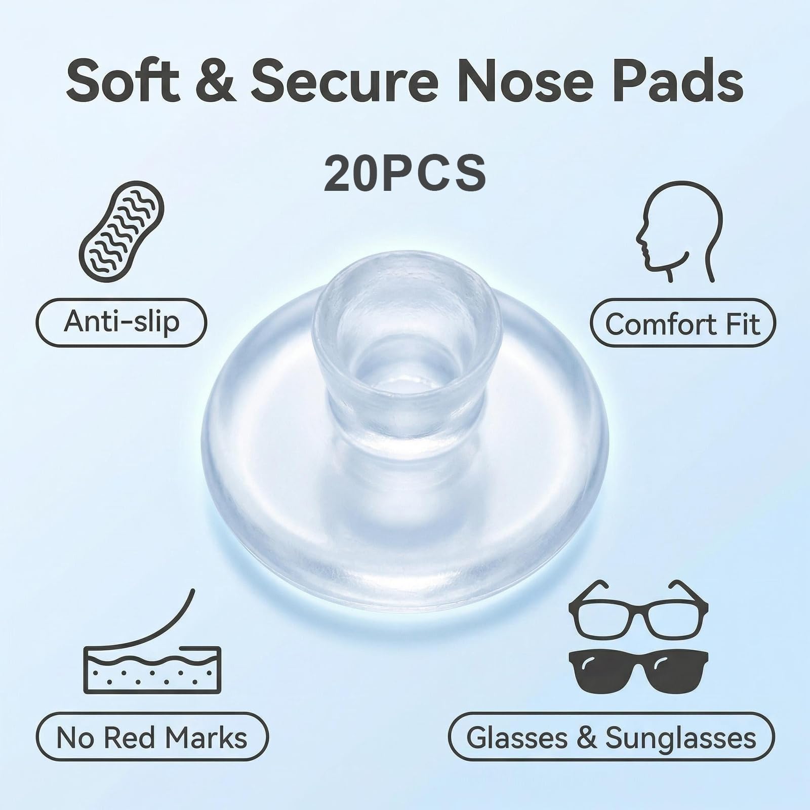 10 Pares de Almohadillas para Gafas Nariz, Almohadillas Nariz Gafas Silicona Suave Transparente, Antideslizantes para Insertar en Gafas y Gafas de Sol — view 2