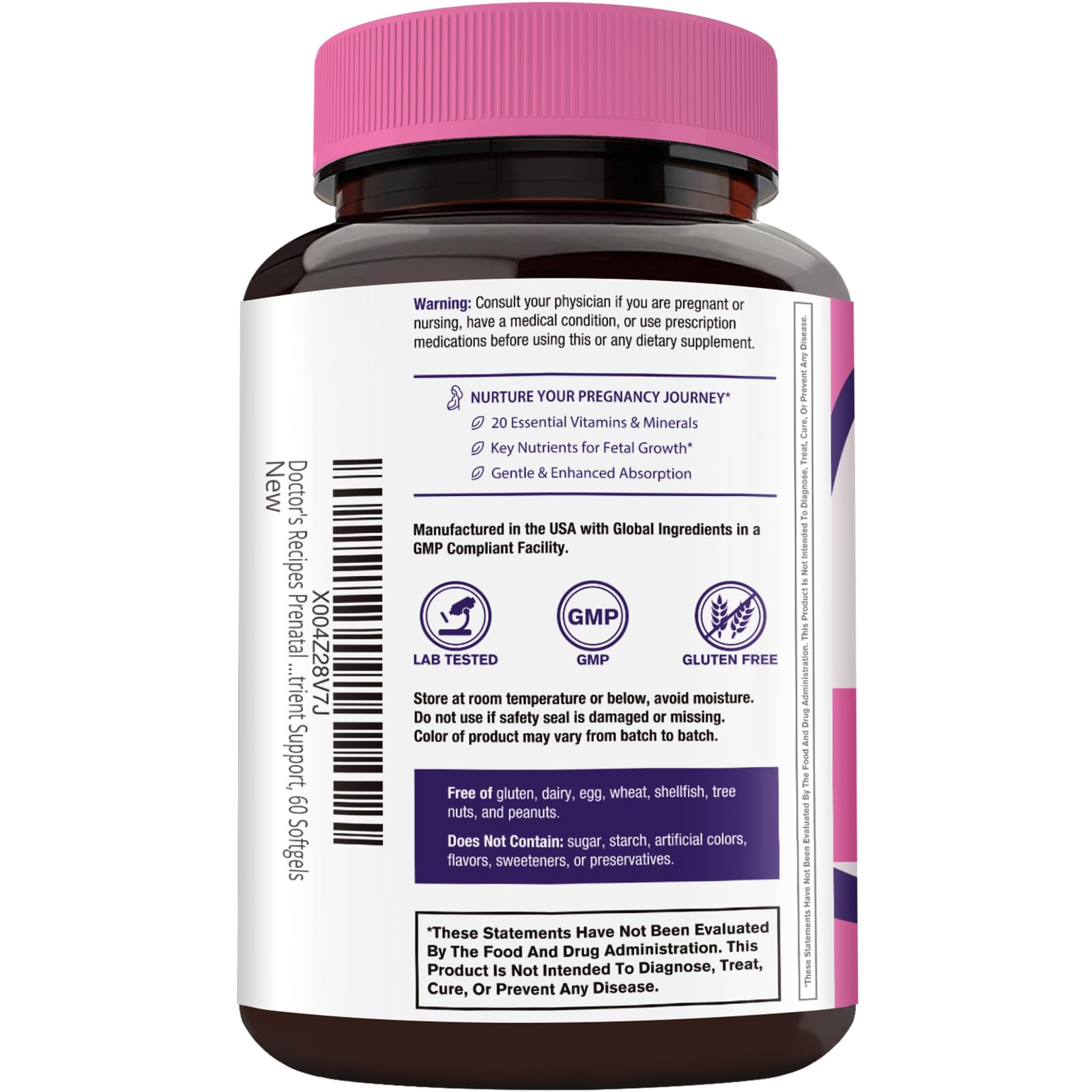 Doctor's Recipes Prenatal Multivitamin with DHA & Folate (L-5-MTHF) for Expecting & Planning Moms, Gentle Comprehensive Nutrient Support, 60 Softgels — Amazon image 2