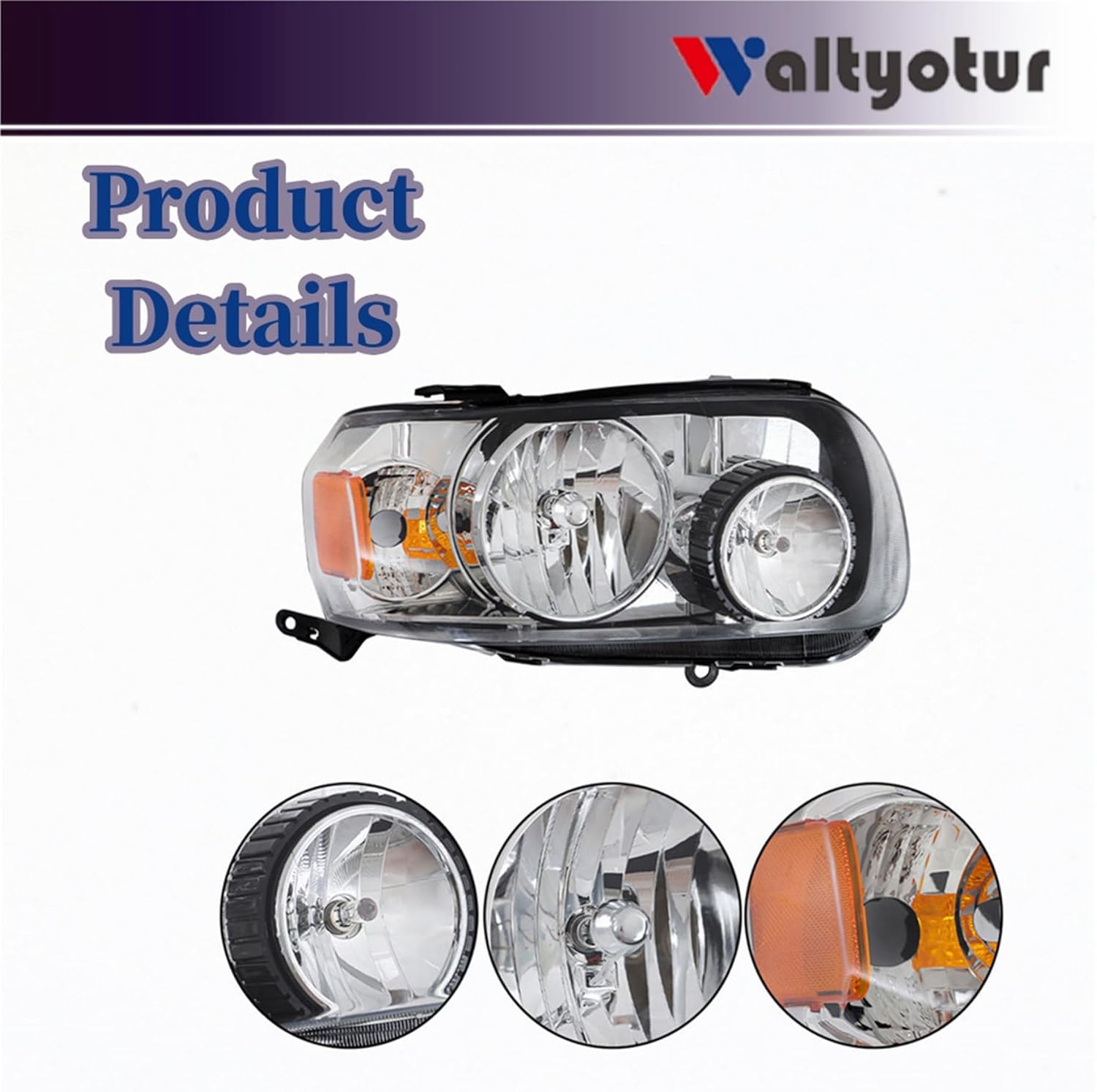 waltyotur Headlights Assembly Left and Right Side Replacement for Escape 2005 2006 2007 Headlights Chrome Housing Replacement for 7L8Z13008A 7L8Z13008D