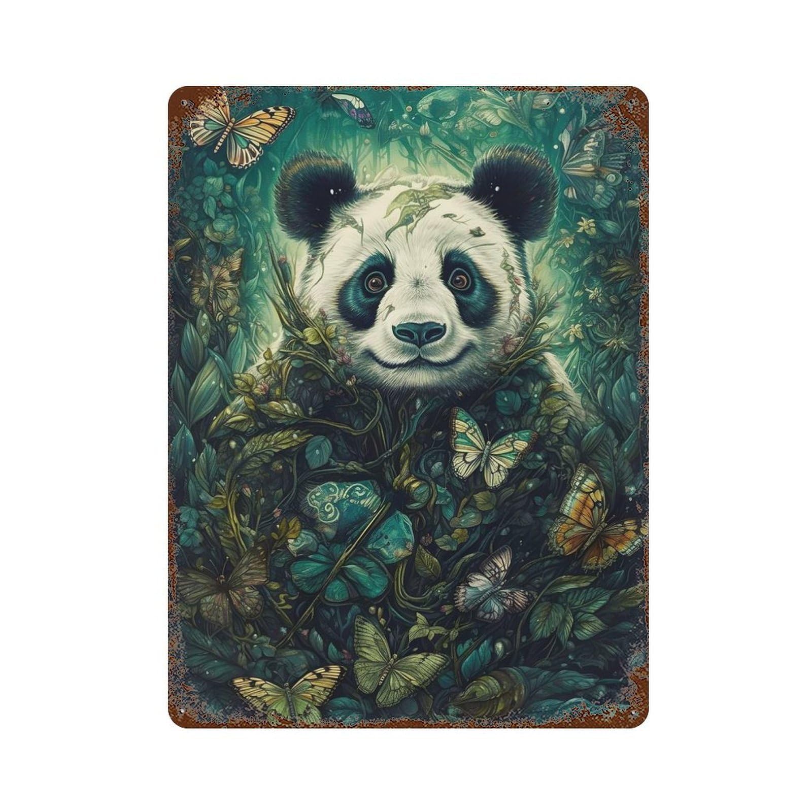 Panda Butterfly Aged Metal Wall Plaque 15.7"x11.8", for Office, Studio And Wall Decor, Novelty Wall Decor