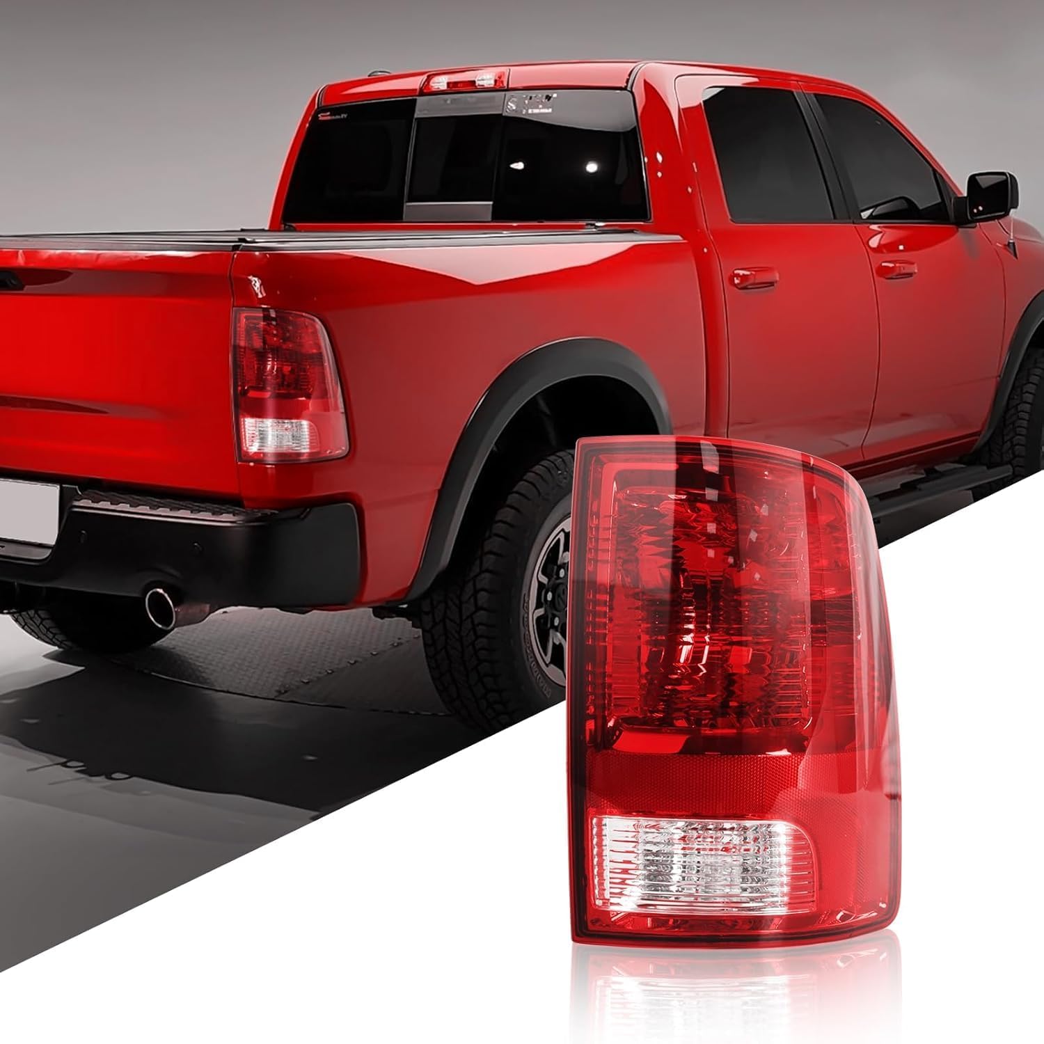 Left Side Tail Lights Assembly for 2009-2018 Dodge Ram 1500 2500 3500, OEM Style Ram Pickup Driver Side Rear Brake Tail Signal Lamp Replacement with Bulb
