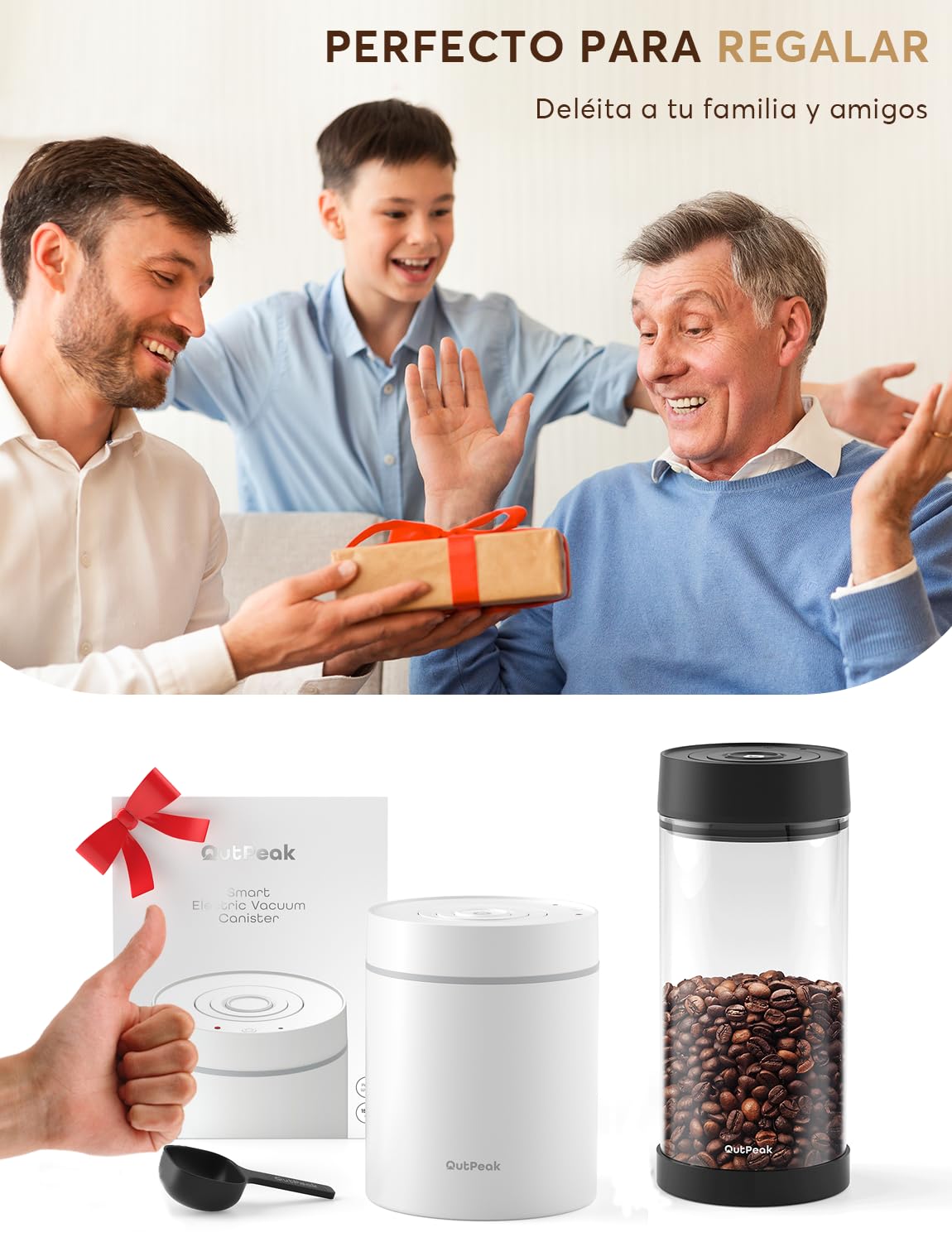 Neo 2024 Kilo - Recipiente de café al vacío automático, capacidad de 1.5 L para 17.6 onzas de granos de café, operación con un botón, recipiente de almacenamiento de café de acero inoxidable para
