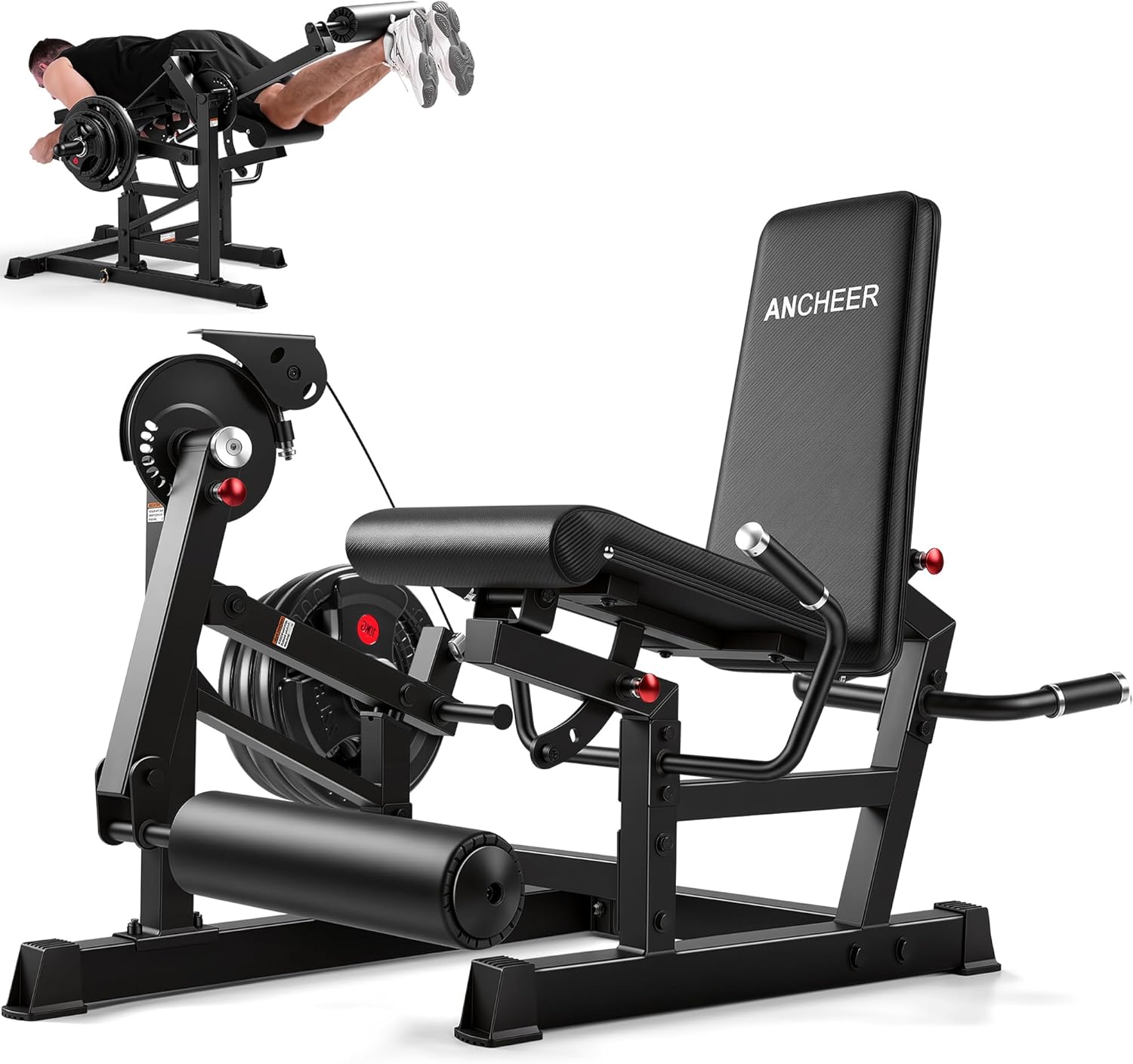 ANCHEER Leg Extension and Curl Machine, Adjustable Leg Curl Machine, Seated Leg Extension and Lying Curl Machine for Home Gym, Leg Workout Equipment with Cable System