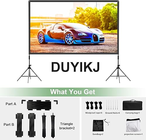 Miniatura 8 de Pantalla de proyector y soporte de 120 pulgadas, pantalla de proyector portátil con respaldo negro para interiores y exteriores, 169 4K HD, sin