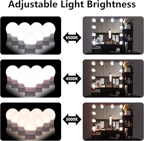 Miniatura 7 de Juego de tocador grande, mesa de maquillaje iluminada con taburete de tocador, tocador de maquillaje con luces, escritorio de maquillaje con