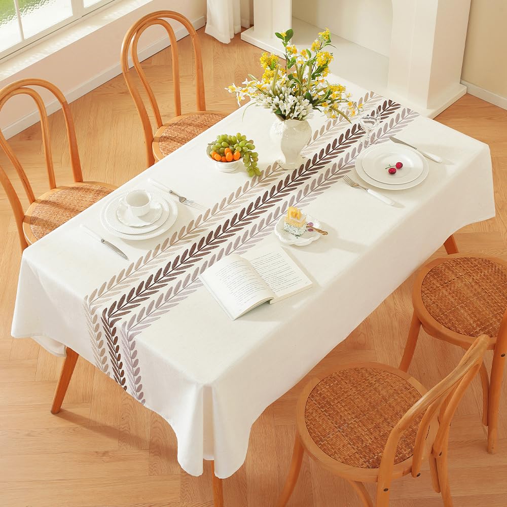 Plenmor Leinen Tischdecke Baumwolle, Leinenoptik Tischdecke Abwaschbar Table Cloth Boho Tischdecke Rechteckig für Küchentisch und Outdoor Tischtuch