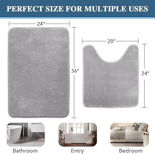 Miniatura 2 de H.VERSAILTEX Juego de tapetes de baño de espuma viscoelástica, juego de alfombras de baño de franela aterciopelada, lujosas, extra suaves y