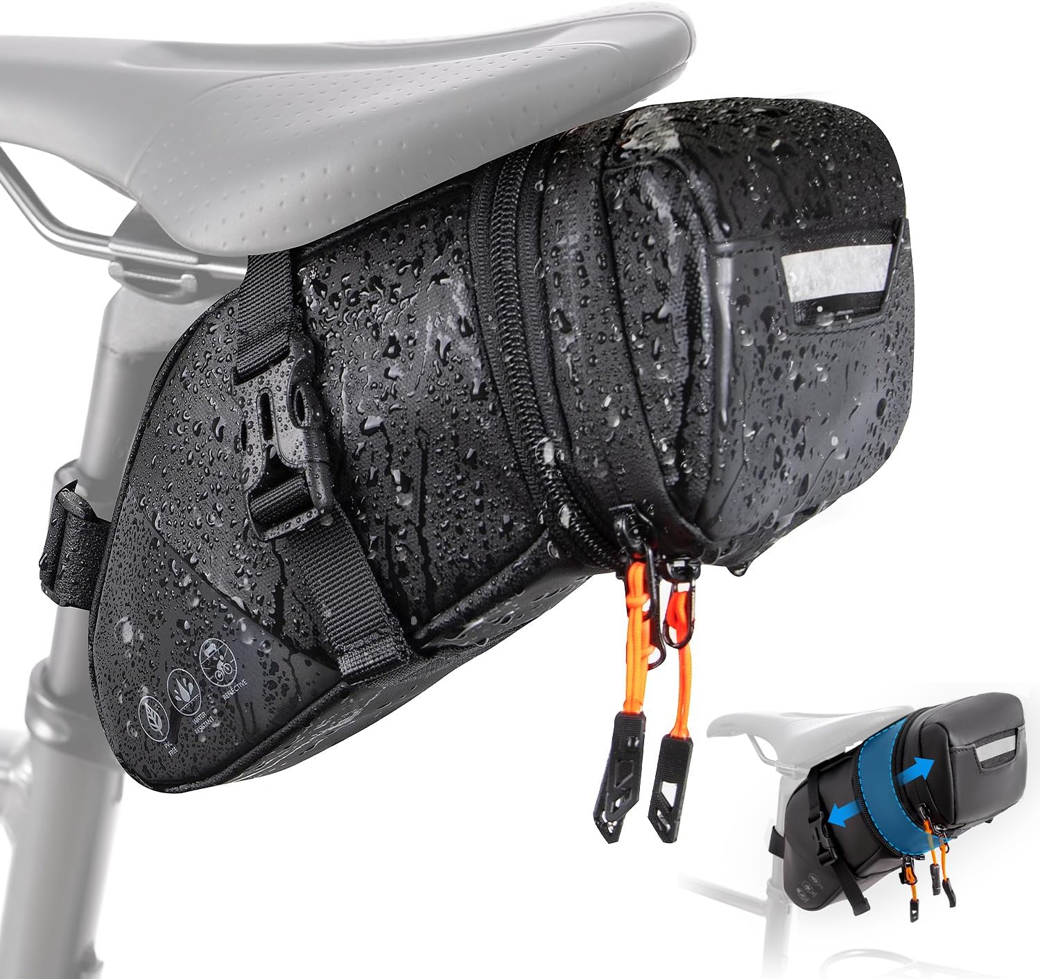 WOTOW Expandable Bike Saddle Bag - Waterproof Bicycle Seat Pouch 1.5-2L