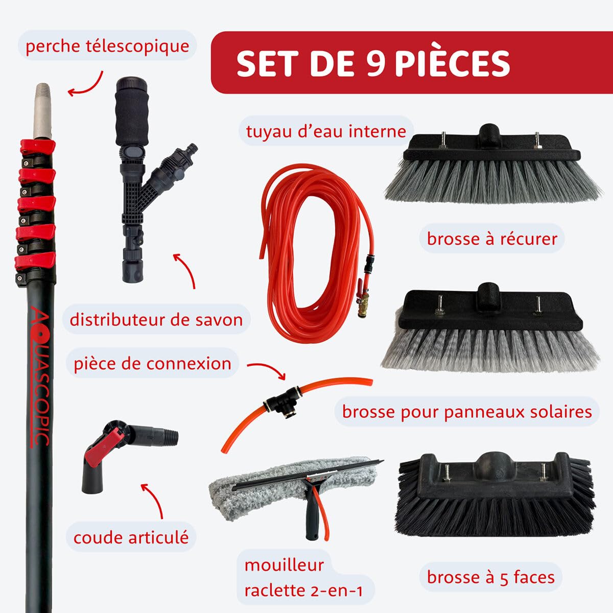 Aquascopic Perche Télescopique Aluminium 10m – Manche Multi-Usage Léger et Robuste pour Nettoyage, Déneigement, Outils de Jardin, Fenêtres et Toitures