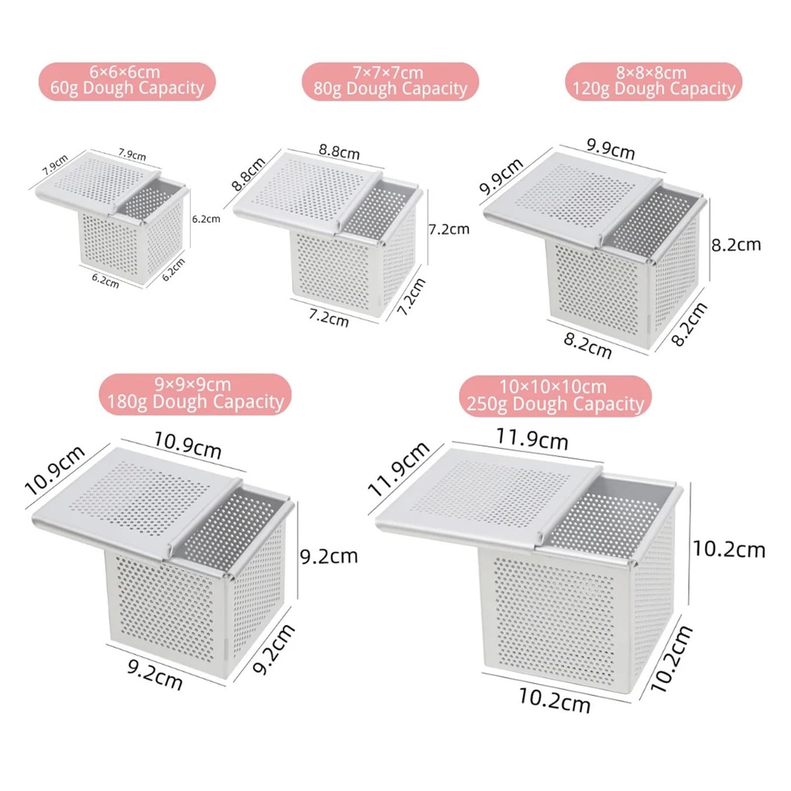 Générique Compatible avec Les moules à Mini-toasts, Croissants, Cubes, Pain de mie et Couvercle, ustensiles Cuisine perforés carrés for la Cuisson l'eau(2PCS 10X10X10CM)