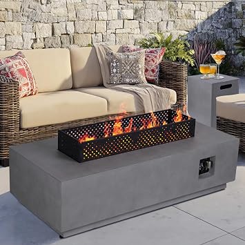 48 Propane Fire Pit Table, Outdoor Fire Table w/Tank Cover, Griddle | 50,000BTU, BBQ Function, Metal Rectangle Table, 3 in 1 Gas Fire Pit for Backyard, Patio