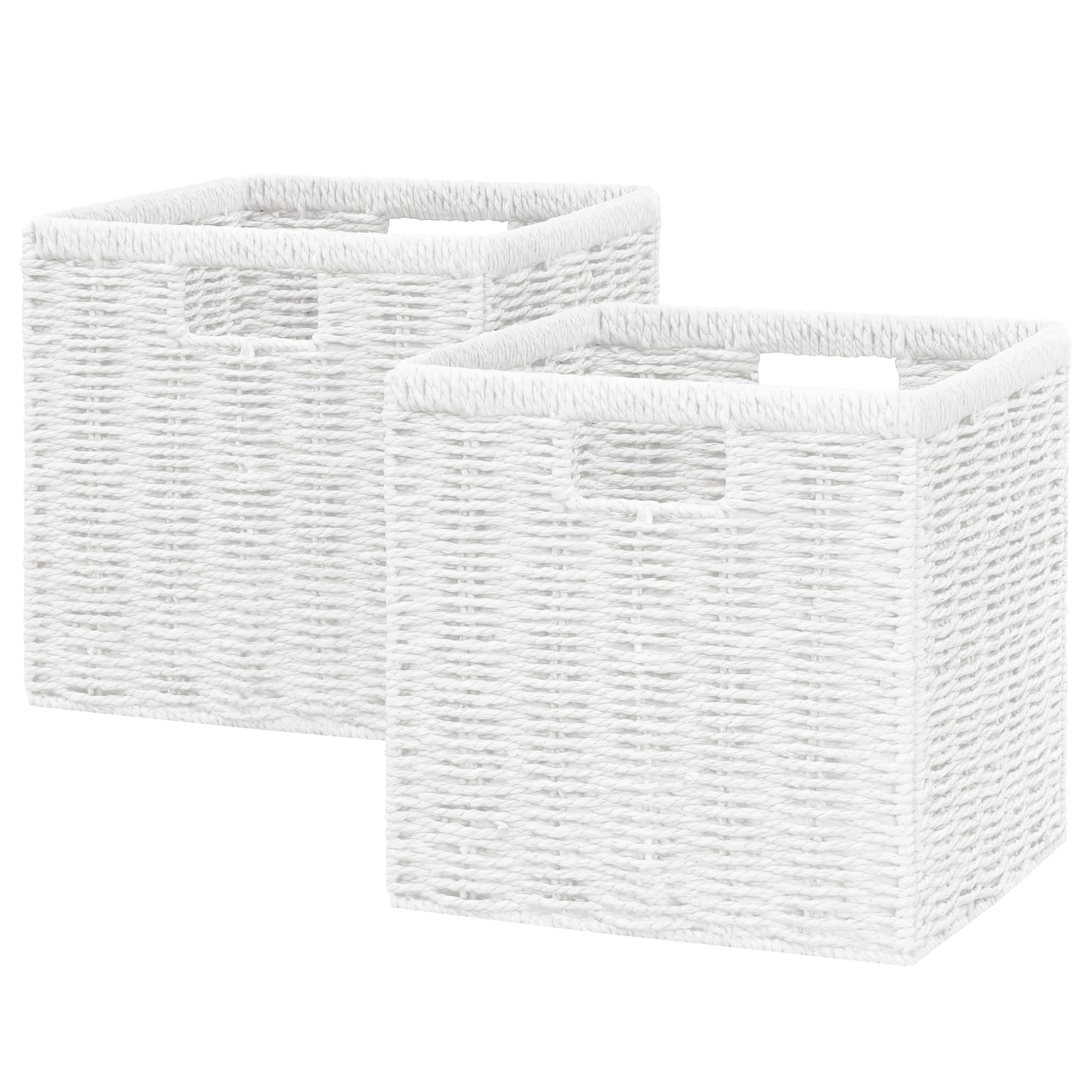 Vagusicc Wicker Storage Basket, Foldable Storage Cubes Organizer Bins, Handwoven Storage Baskets for Shelves Closet Wardrobe Bathroom, Set of 2 Cube Storage Boxes, 28 x 28 x 28 cm, White
