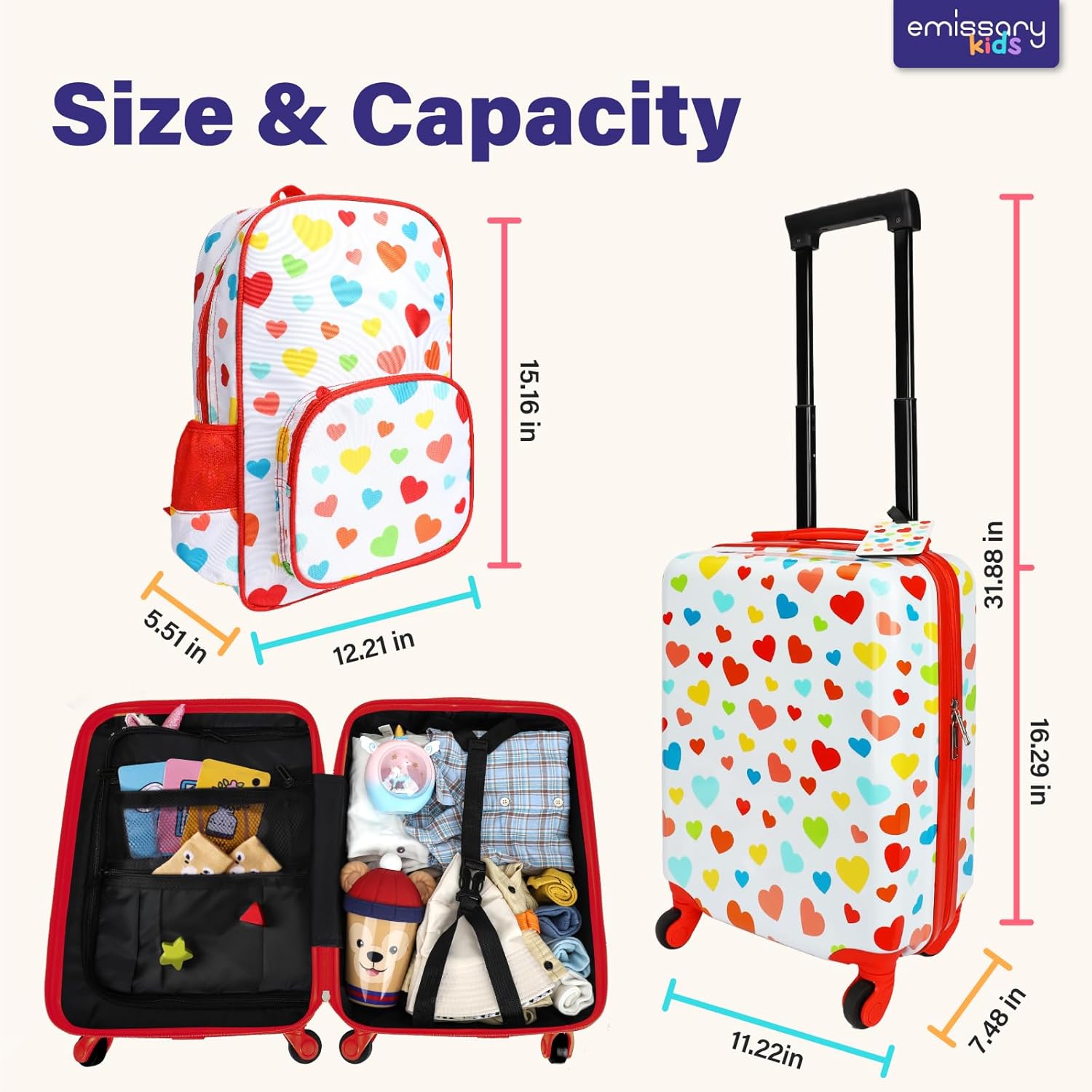 Emissary 5 Piece Kids Luggage Set - Carry On Suitcases With Wheels For Girls & Toddlers, Travel Luggage