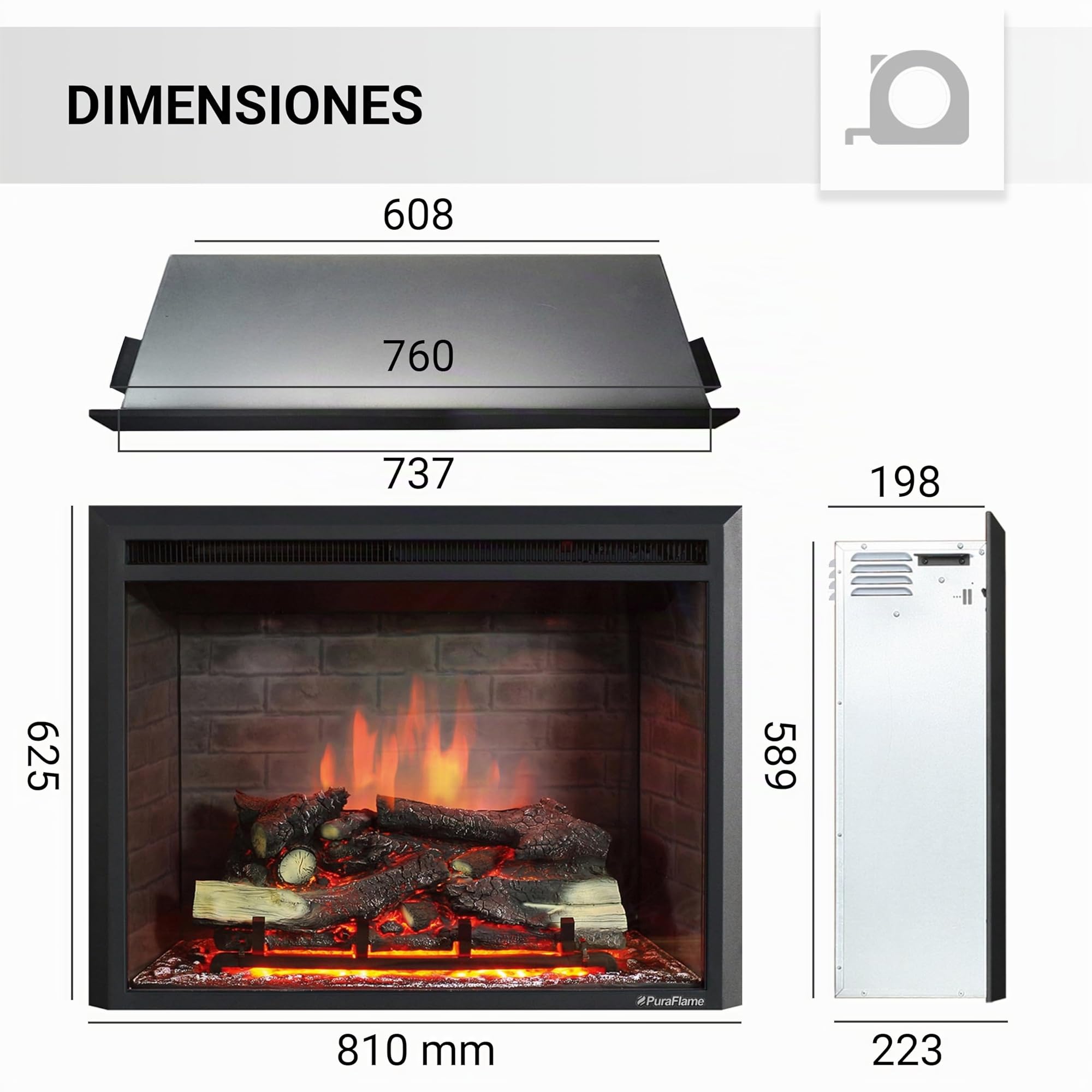 BALDERIA Calida 30 - Chimenea electrica Decorativa empotrable Treinta Pulgadas