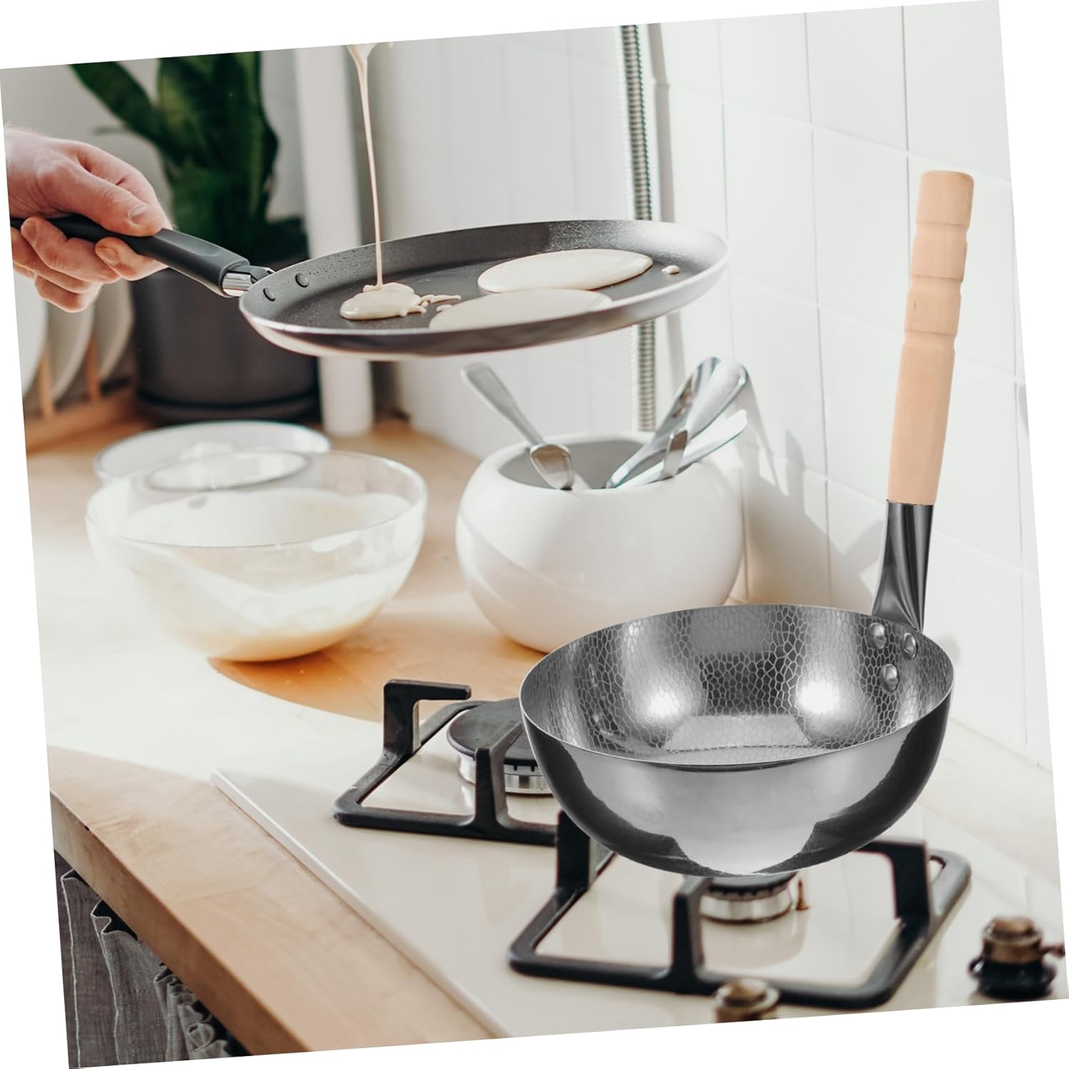 VOSAREA Stainless Steel Hammered Rice Noodle Pot Small Pot Korean Noodles Cooker