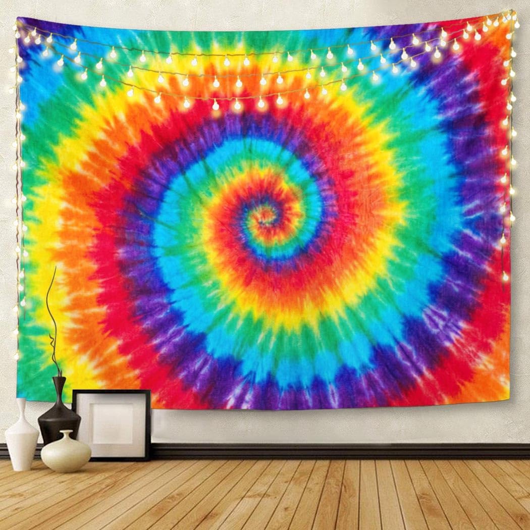 Emvency Tapestry Colorful Rainbow Spiral Tie Dye Pattern Color Dyed Batik Home Decor Wall Hanging for Living Room Bedroom Dorm 60x80 Inches