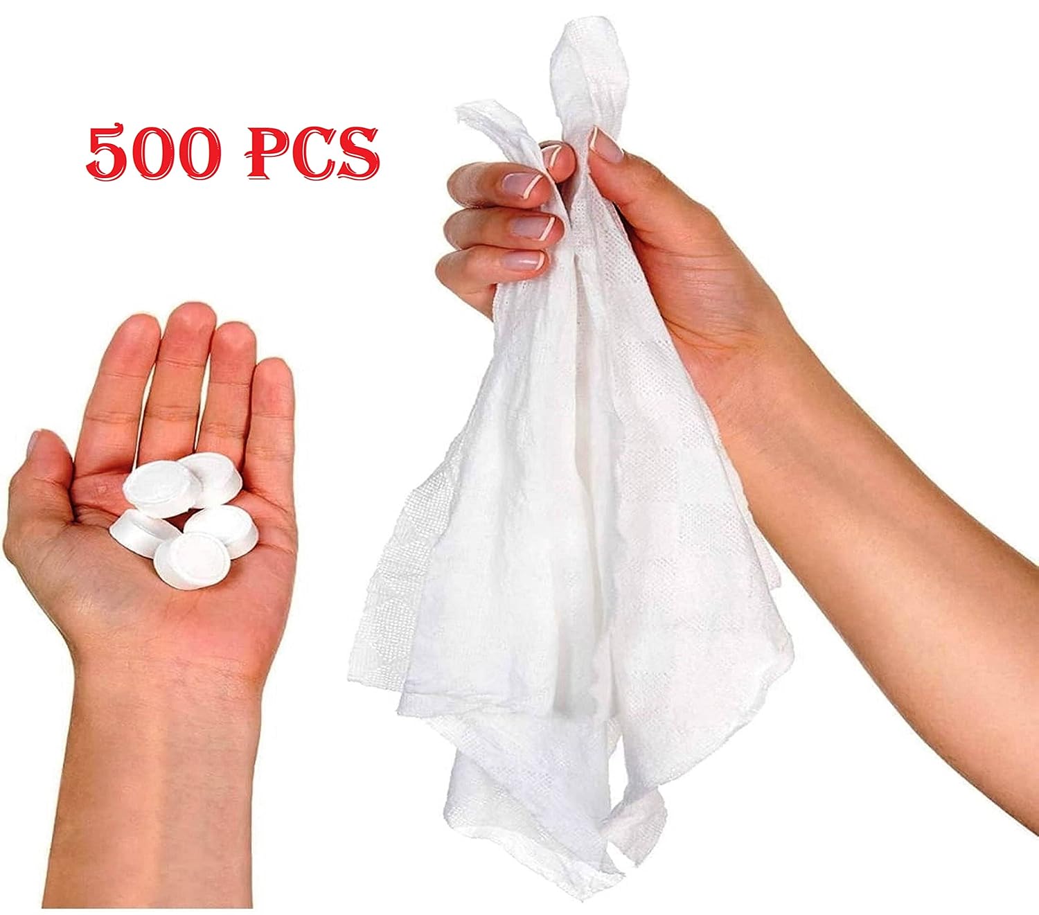 Aqua Coin Tissues | Compressed Towels | 500 Bulk Pack | Disposable Beauty and Outdoors Camping Baby Wipes | Toilet Paper Tablets