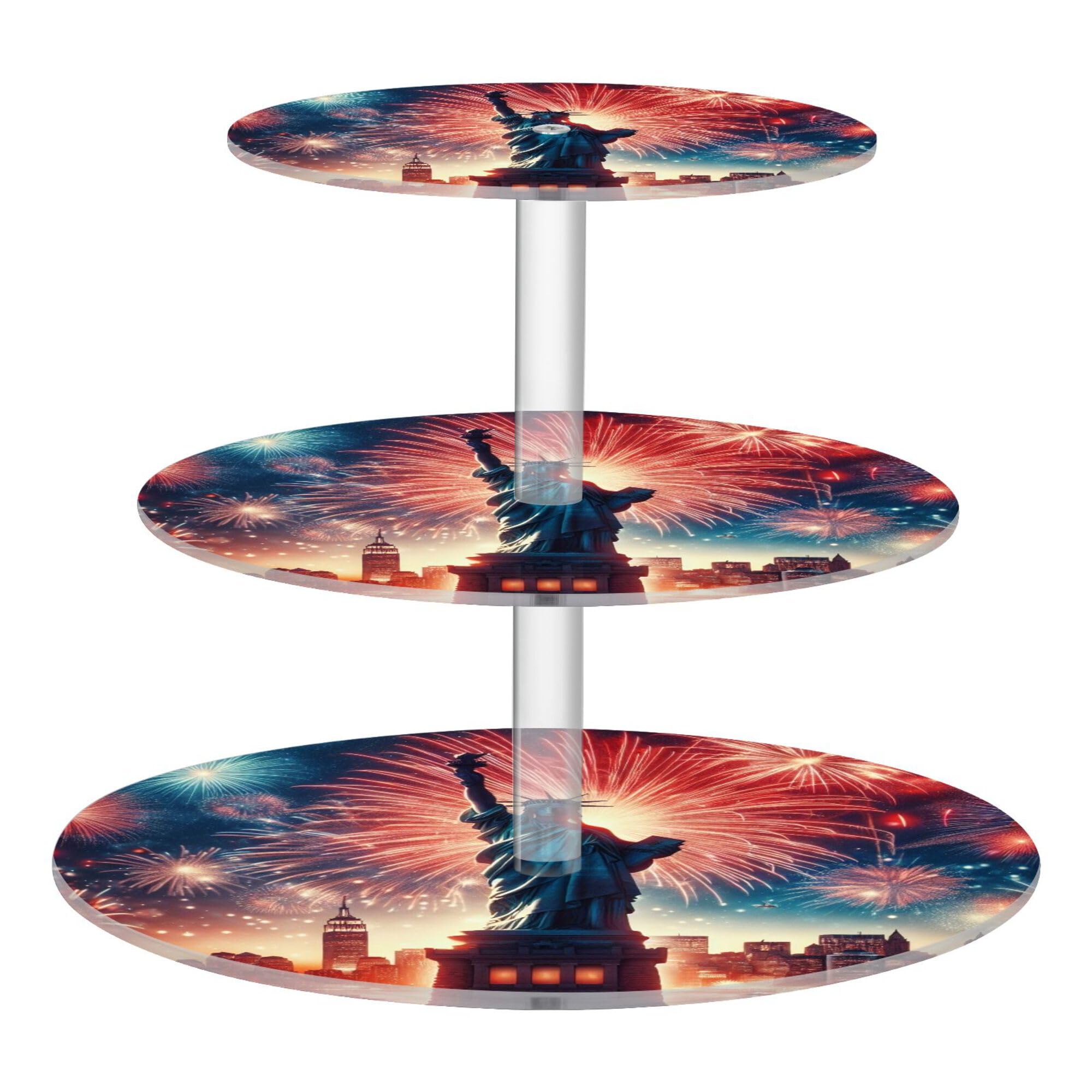 PYBUG Independence Day 3 Tier Acrylic Cupcake Stands Tower,Dessert Table Display Set for Tea Party,Wedding,Birthday, Baby Shower