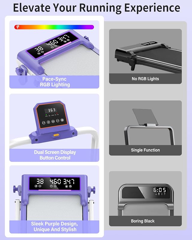 Walking Pad Treadmill with 15% Incline/RGB Light/Dual Screen Display, 3.5HP Treadmills for Home, Portable Walking Pad with Handle Bar and 4 Adjustable Incline, 350lbs Capacity, Smart App image 5