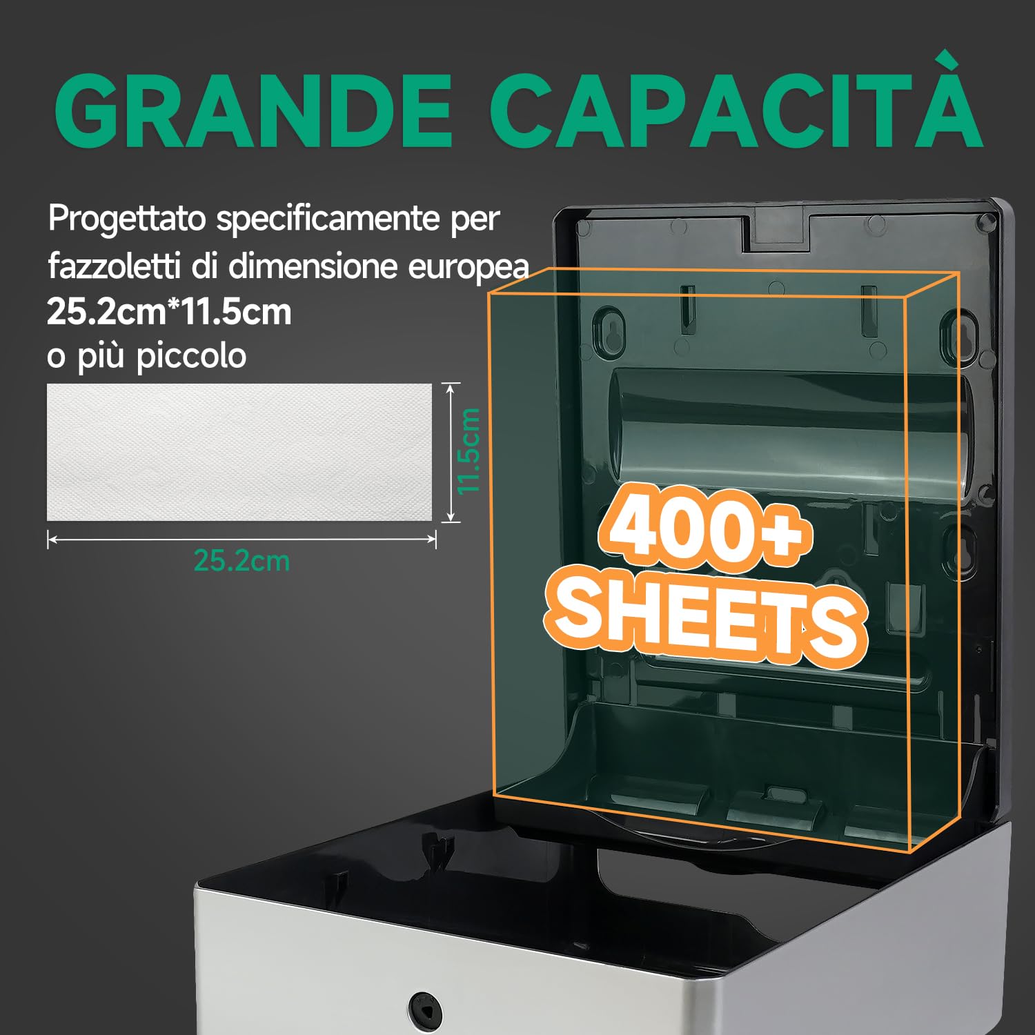 anydry Dispenser Asciugamani di Carta a Parete, Piega H3/V/ZZ, Dimensioni Da Piegato Max 25,2 x 11,5 cm, Modello 5302H, Argento