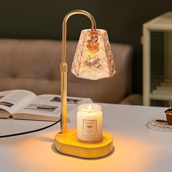Candle Warmer Lamp - Dimmable Candle Lamp Warmer with Timer Electric Candle Warmer Light for Jar Candles, Scented Wax Melt Warmer with 2 Bulbs for Home Decor Gifts for Women Men Octagon Champagne [Energy Class G]