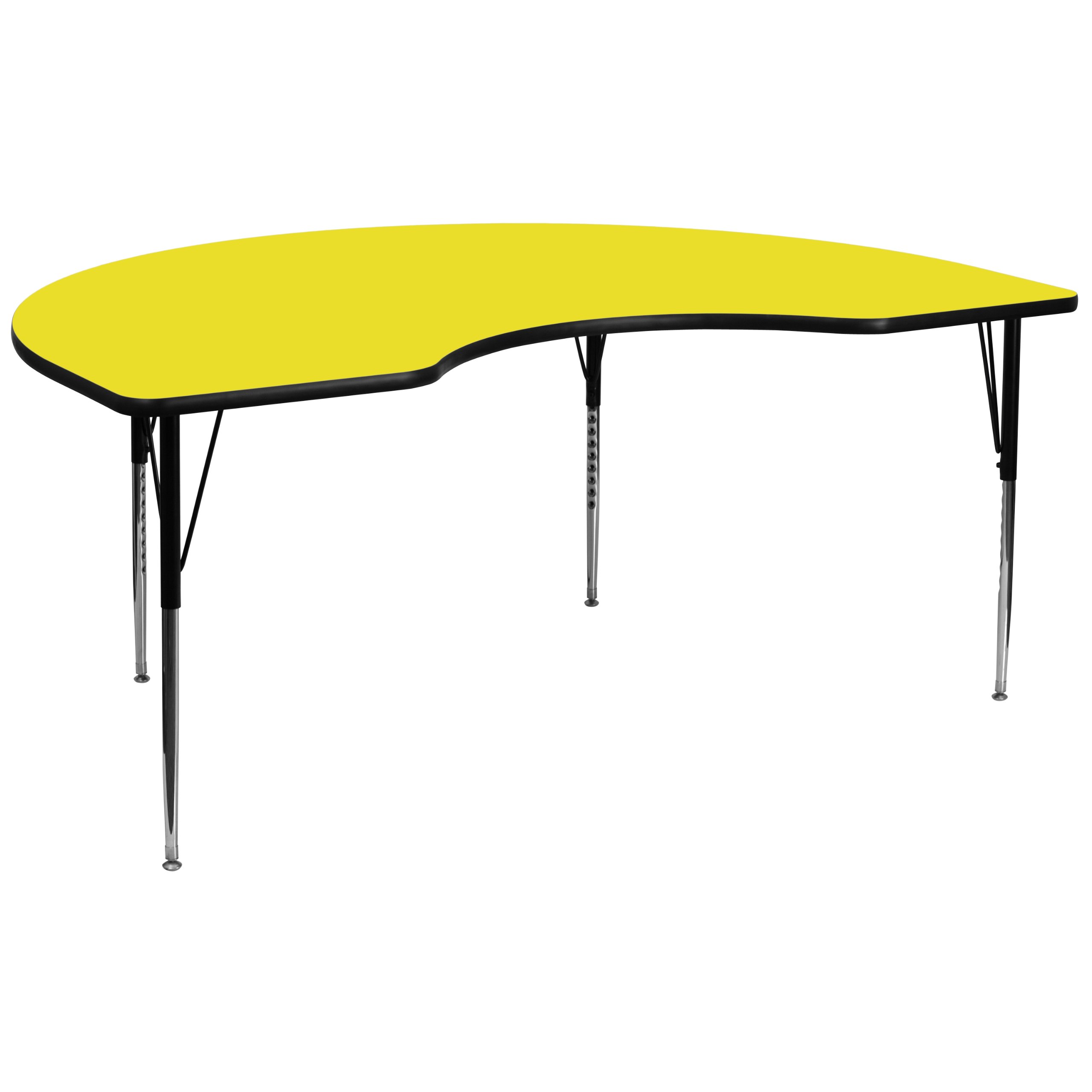 Flash Furniture Wren 48''W x 96''L Kidney Yellow HP Laminate Activity Table - Standard Height Adjustable Legs