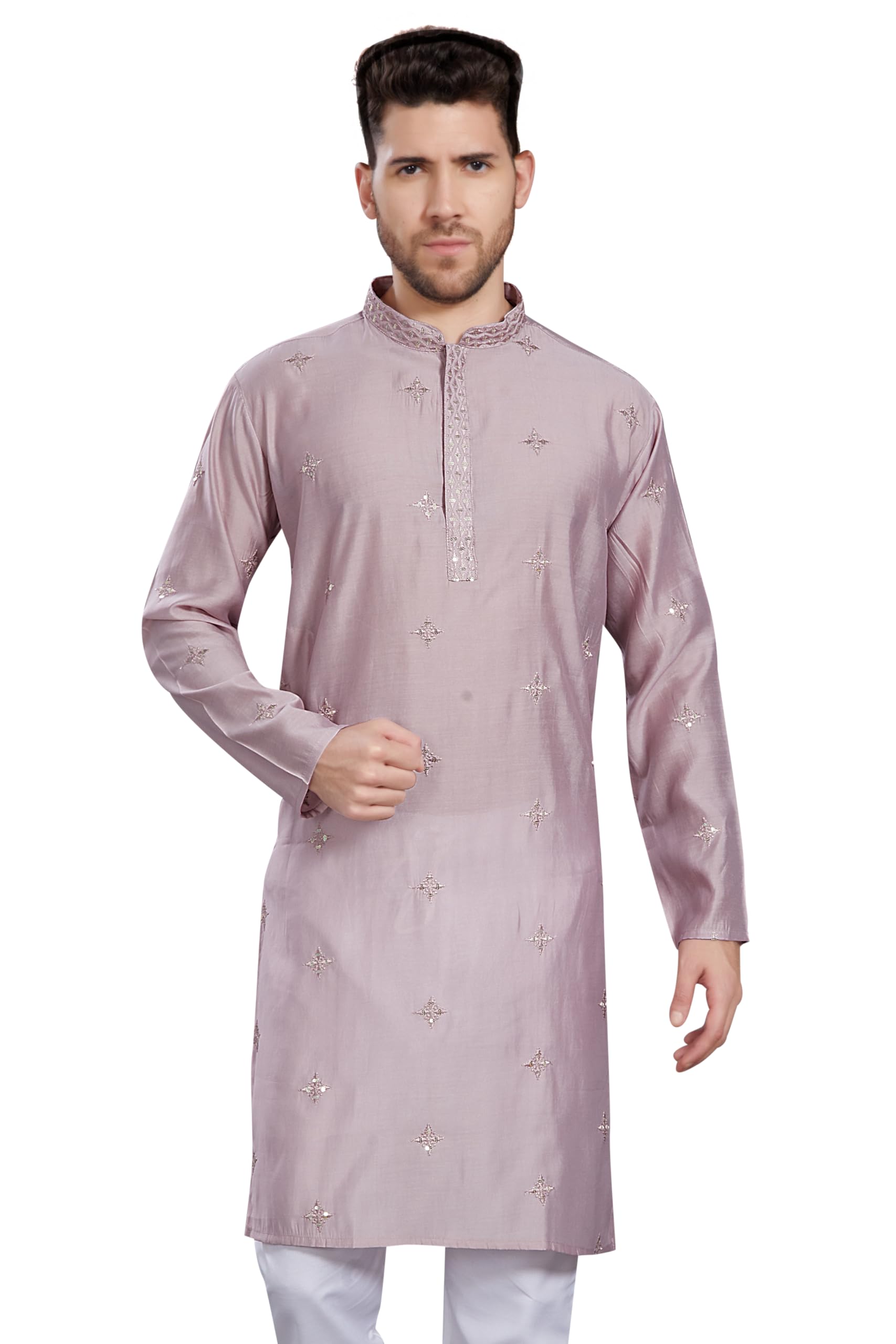 divisive Men's Embroidered Silk Blend Only Slim Fit Kurta-picture-24