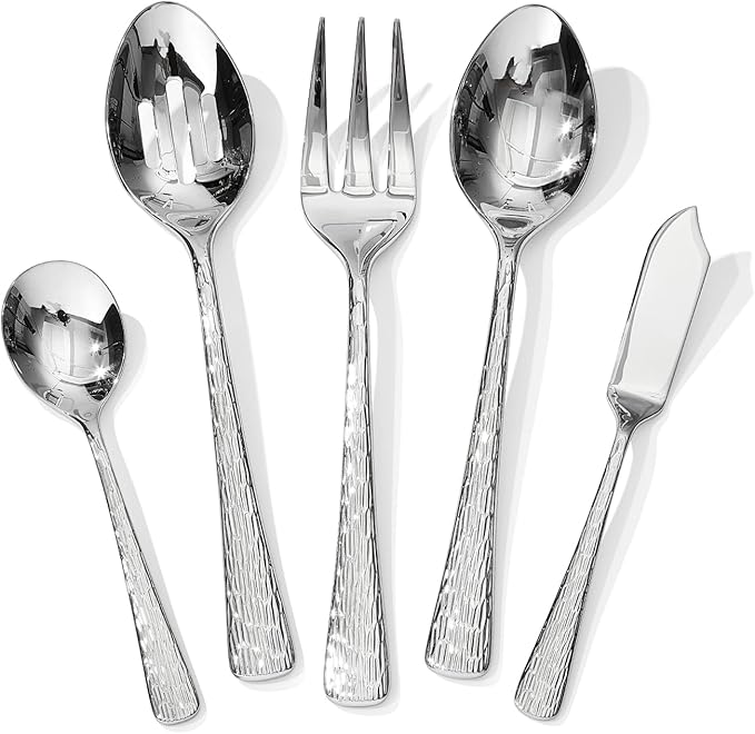 KINGSTONE 5 Piece 18/10 Stainless Steel Sliverware Serving Utensil Set Kitchen