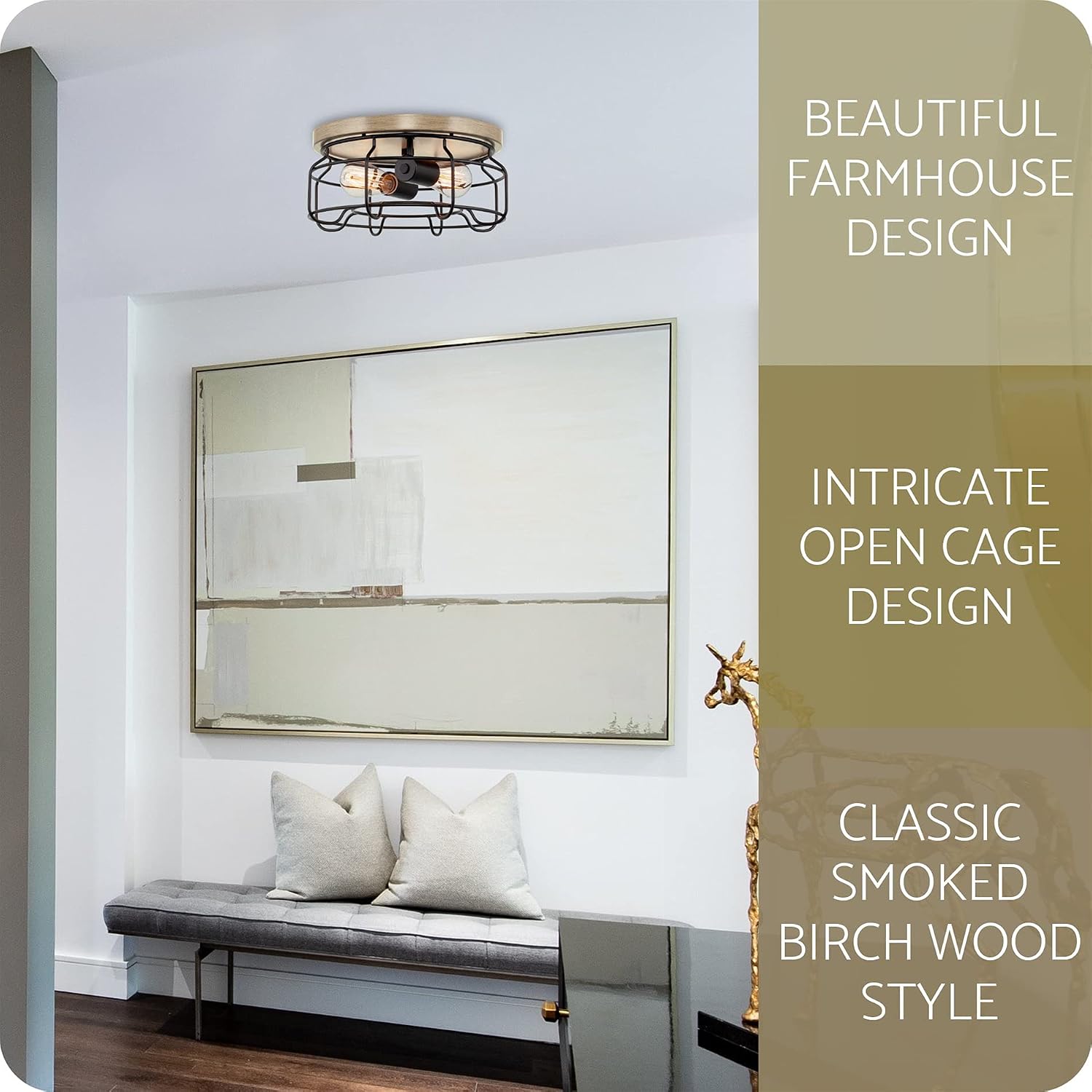 Uр Tо 40% оƒƒ Kira Home Alder 12 2-Light Industrial Farmhouse Metal Flush Mount, Cage Ceiling Light, Smoked Birch Wood Style + Black Finish for Bedroom, Dining Room, Hallway Onе-Dау Sаlе: Uр tо 80% оƒƒ Kira Home Alder 12 2-Light Industrial Farmhouse Metal Flush Mount, Cage Ceiling Light, Smoked Birch Wood Style + Black Finish for Bedroom, Dining Room, Hallway