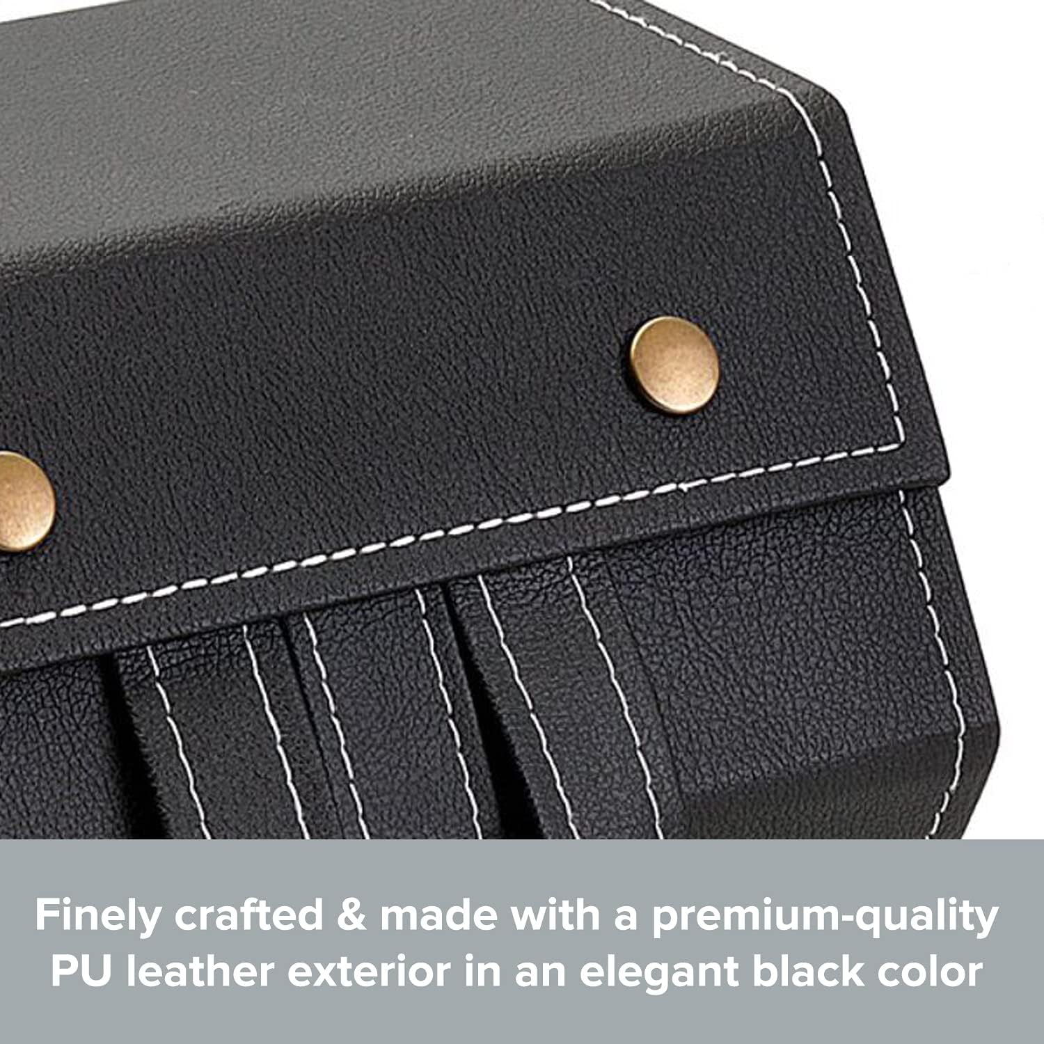 Roll-up Travel Sunglasses Organizer,6-Slot Sunglass Case,Black PU Leather Glasses Case,Hanging Sunglass Holder,Eyeglass Holder,Multiple Display Case for Sunnies & Eyeglasses,Sunglass Display