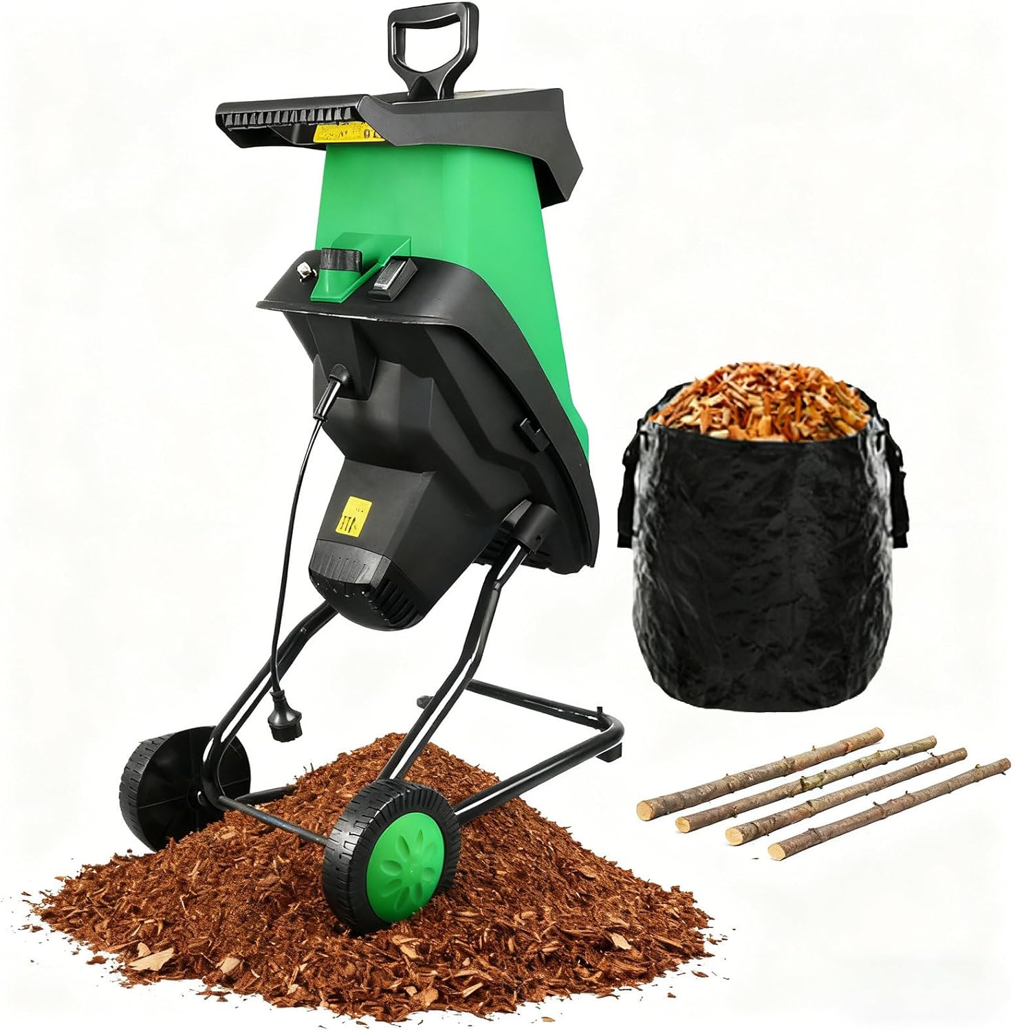 2400w Garden Shredder Electric with Detachable 50l Bag & 2 Sets of Manganese Steel Blades, Mulches Up to 4cm/1.57 in Branches, Wood Chipper, 4500rpm Mulcher