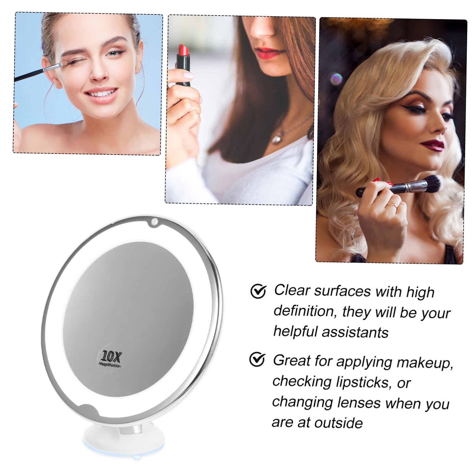 Espejo De Maquillaje Led Giratorio 1 Unidad 10x Aumento Ventosa para Uso Personal En Tocador Luz Integrada