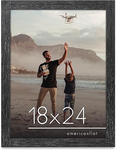 Americanflat Marco para póster de 18 x 24 pulgadas, color negro carbón, marco rústico con madera texturizada y plexiglás, formatos horizontales y