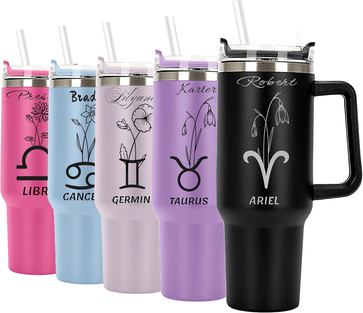 Astrology Personalized Tumbler 40 oz Laser Engraved, Insulated Cup with Handle, Lid and Straw,Stainless Steel Large Tumbler, Vacuum Insulated,Birthday Gifts, Zodiac Signs with Constellations, Aquarius