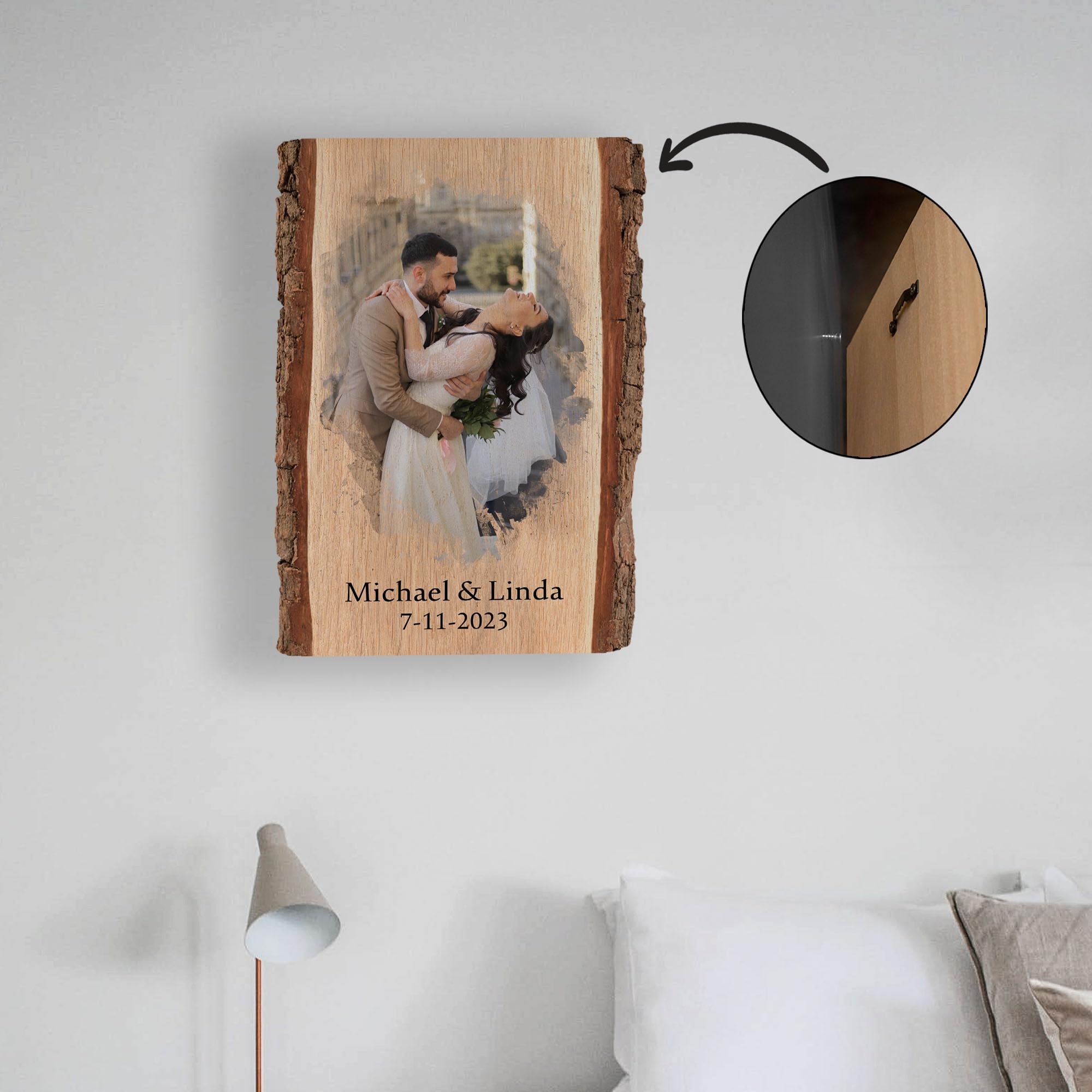 Cadeauki Image sur bois avec écorce - Cadeau photo sur planche en bois rustique avec écorce - Cadeaux personnalisés pour hommes (3)