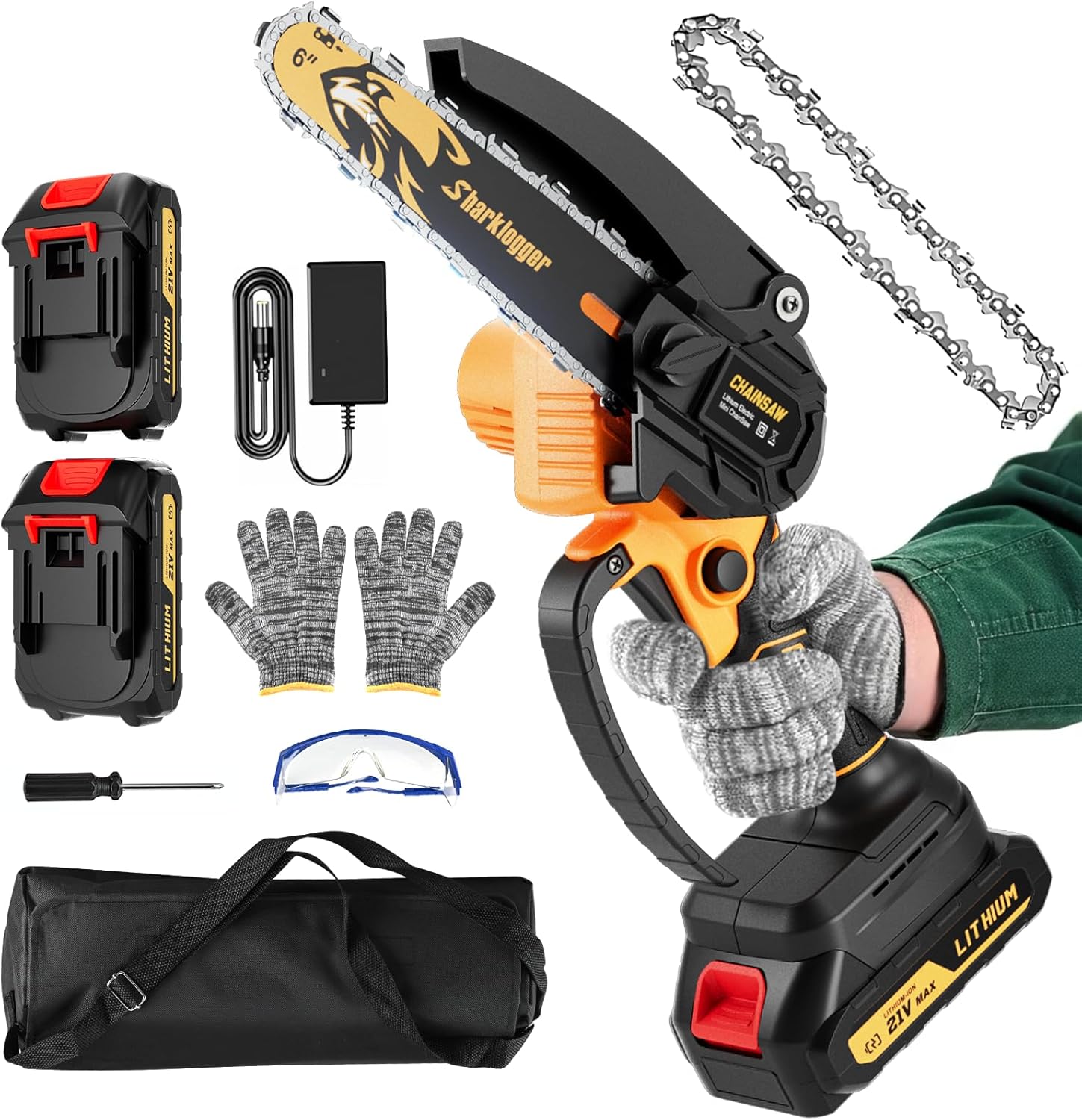 Mini Chainsaw, 6-inch Cordless Electric Small Chainsaws, Portable Handheld Chain Saw for Tree Pruning Shears Garden Maintenance, Best Fathers Day Gift for Men Dad Husband(2 Batteries)