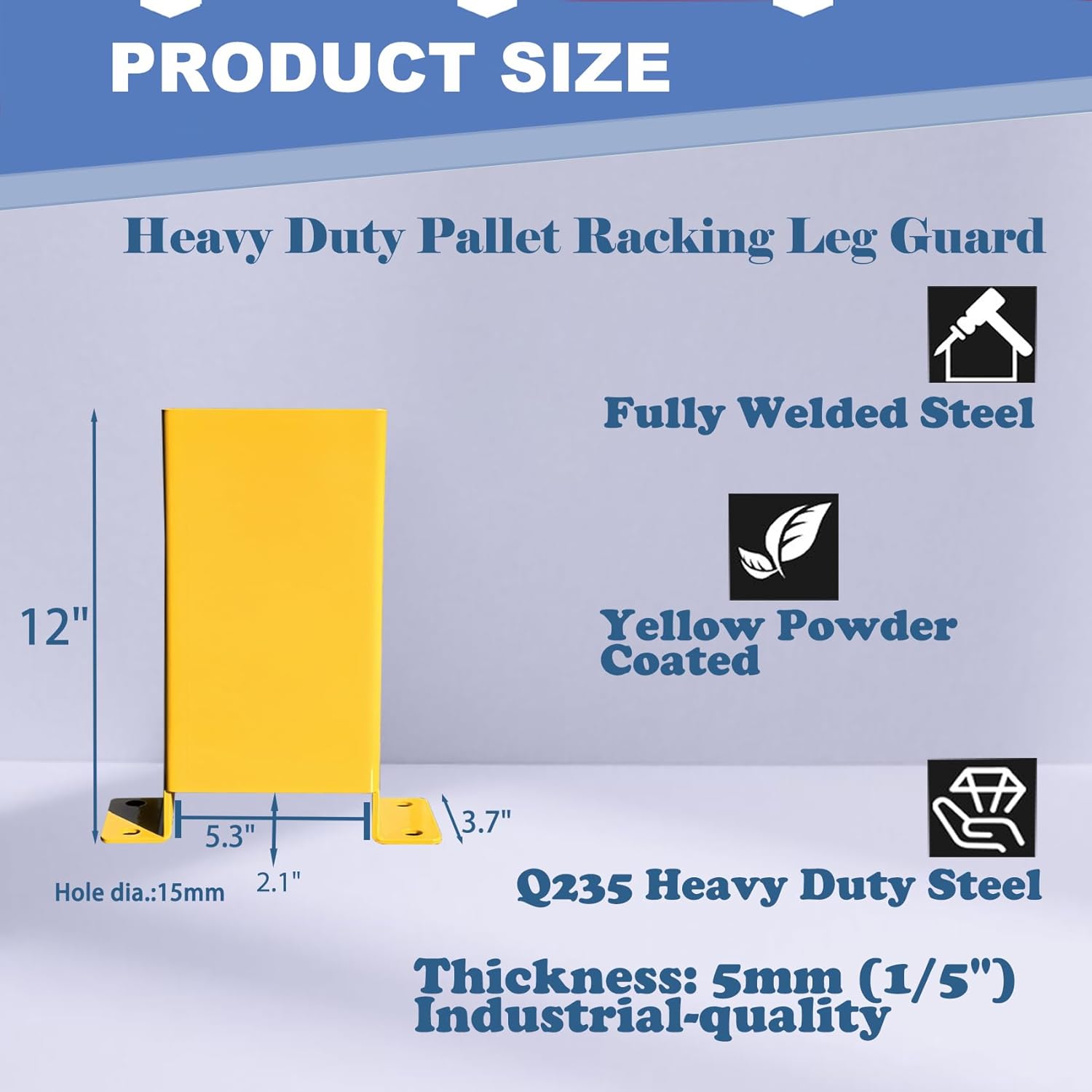 Pallet Rack Post Protectors 12" Height Steel Pallet Rack Guard, Safety Yellow Racking Protectors (2 Packs)