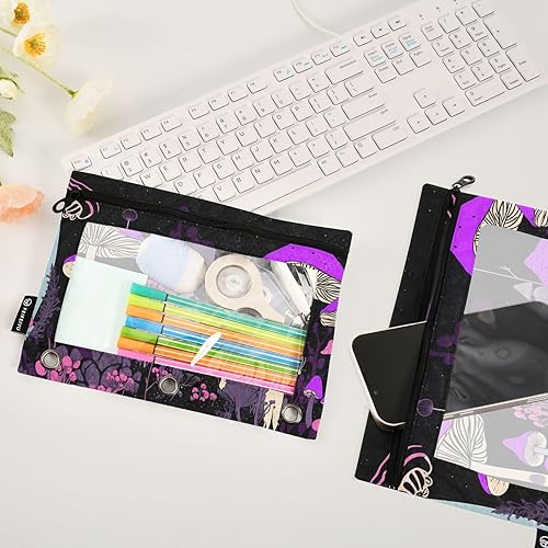 Miniatura 4 de Bolsas para carpetas de hongos surrealistas, 2 unidades, estuches con cremallera para carpetas de 3 anillas, parte transparente, duradera e