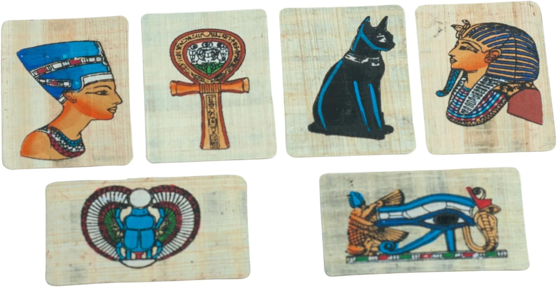 Papyrus Magnets - Set of 6 - Assorted Designs - 2 inches x 3 inches - Made in Egypt