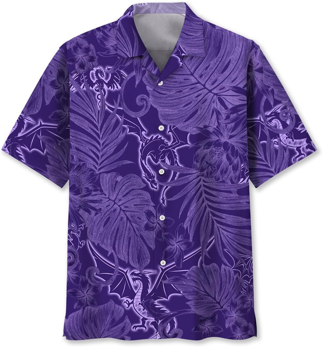Dragon Tropical Purple Hawaiian Shirts for Men Short Sleeve Aloha Beach Shirt Floral Summer Casual Button Down Shirts